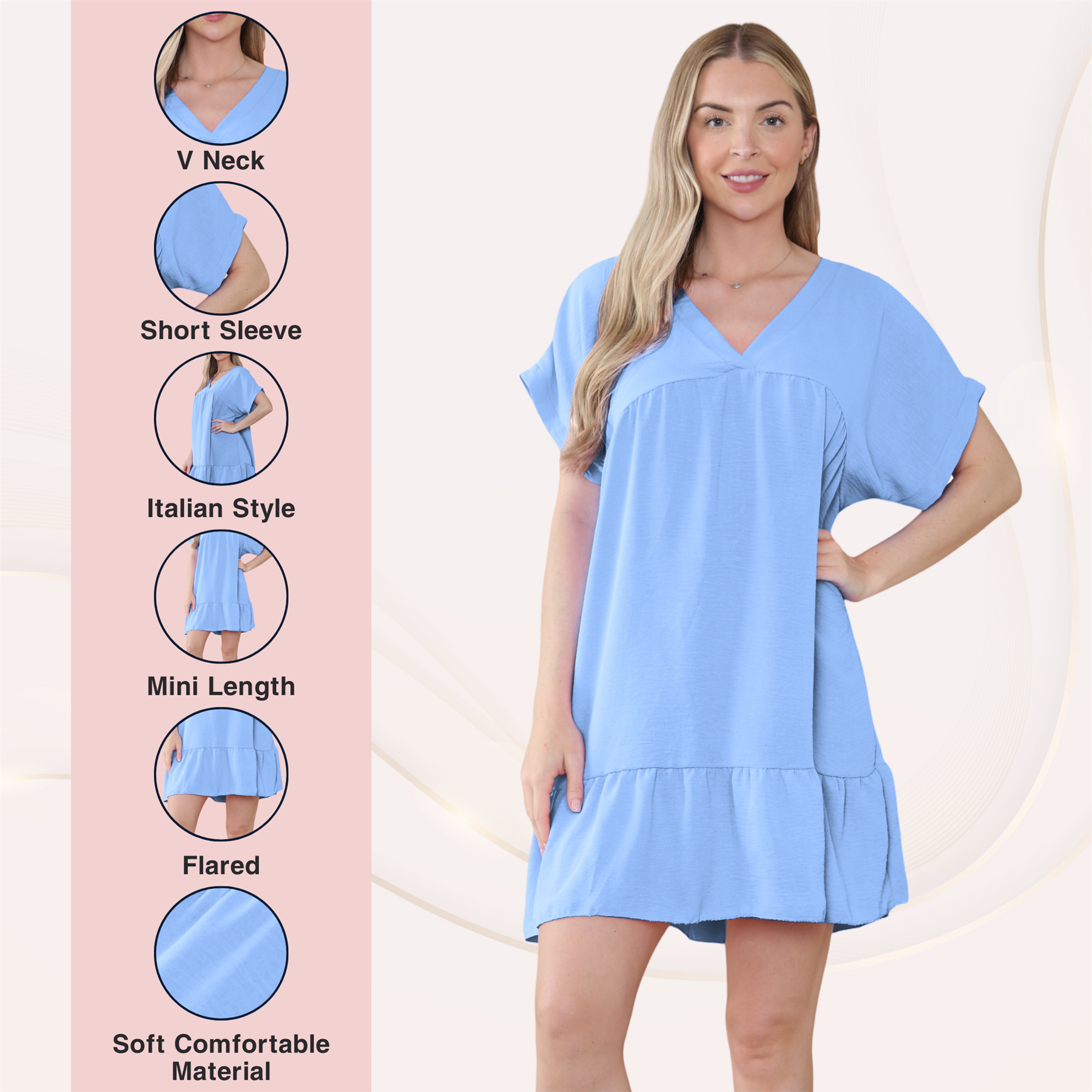Mini top plisado liso italiano con cuello en V para mujer playa columpio - Imagen 43 de 54