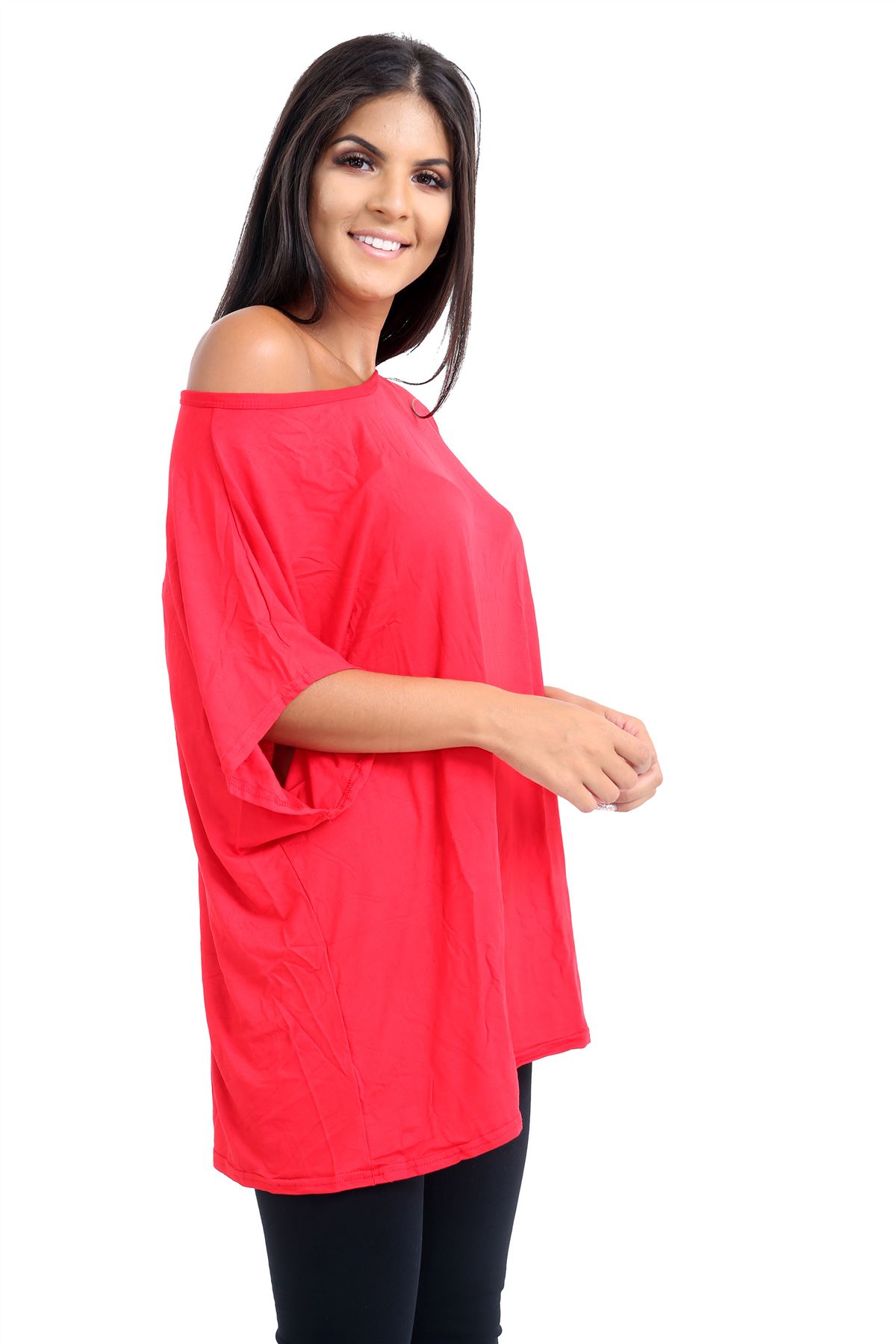 Schulterfreies Damen-T-Shirt Oberteil Fledermausärmel Oversize uni Freizeit Bardot Oberteil - Bild 149 von 225