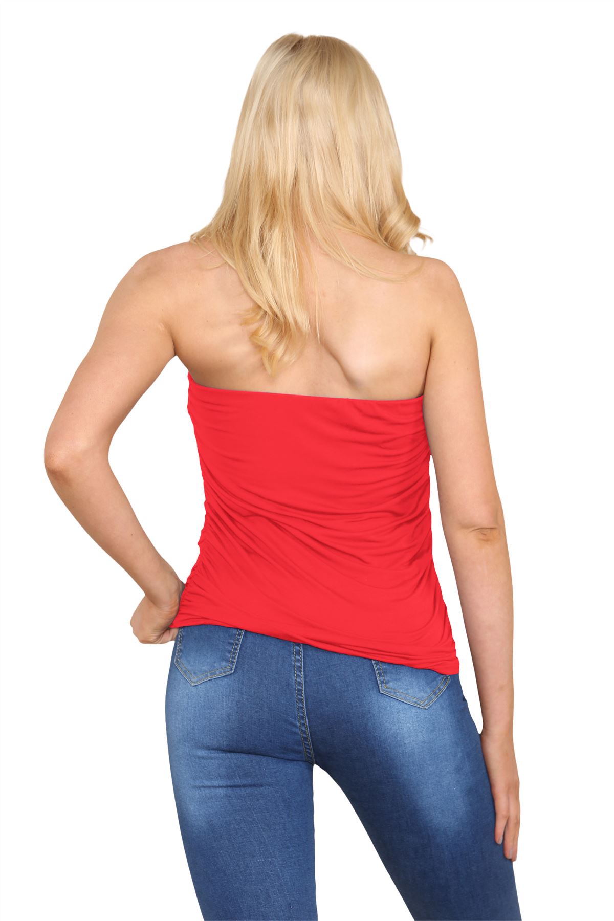 Para mujer Bandeau Top Sin tirantes Boobtube Lado Liso Fruncido Chaleco Camiseta Verano - Imagen 83 de 120