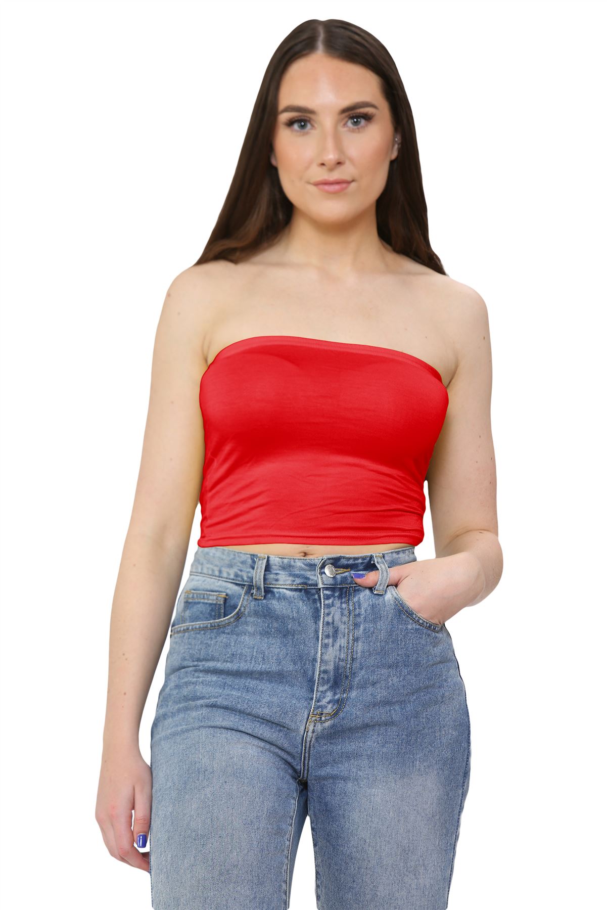 Womens Strapless Bandeau Top Boobtube Ladies Stretchy Basic Vest Summer Crop Top