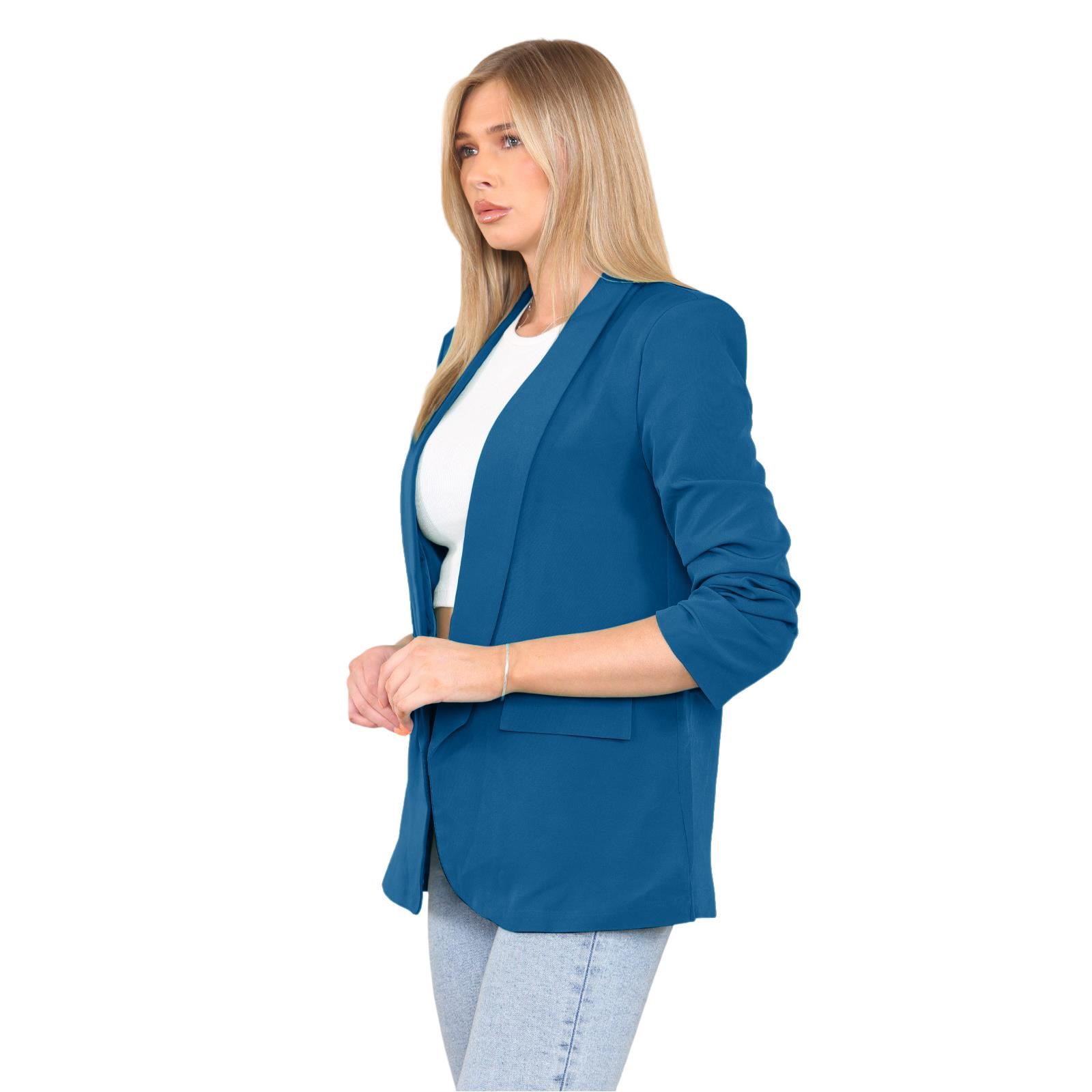 Blazer de manga acanalada para damas totalmente forrado cuello liso informal chaqueta de oficina top - Imagen 80 de 97