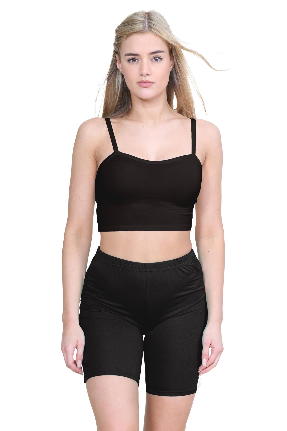 Para mujeres Prendas para el torso recortadas de tiras lisas Ciclismo Conjunto corto Informal Coord Ropa de salón de verano - Imagen 2 de 11