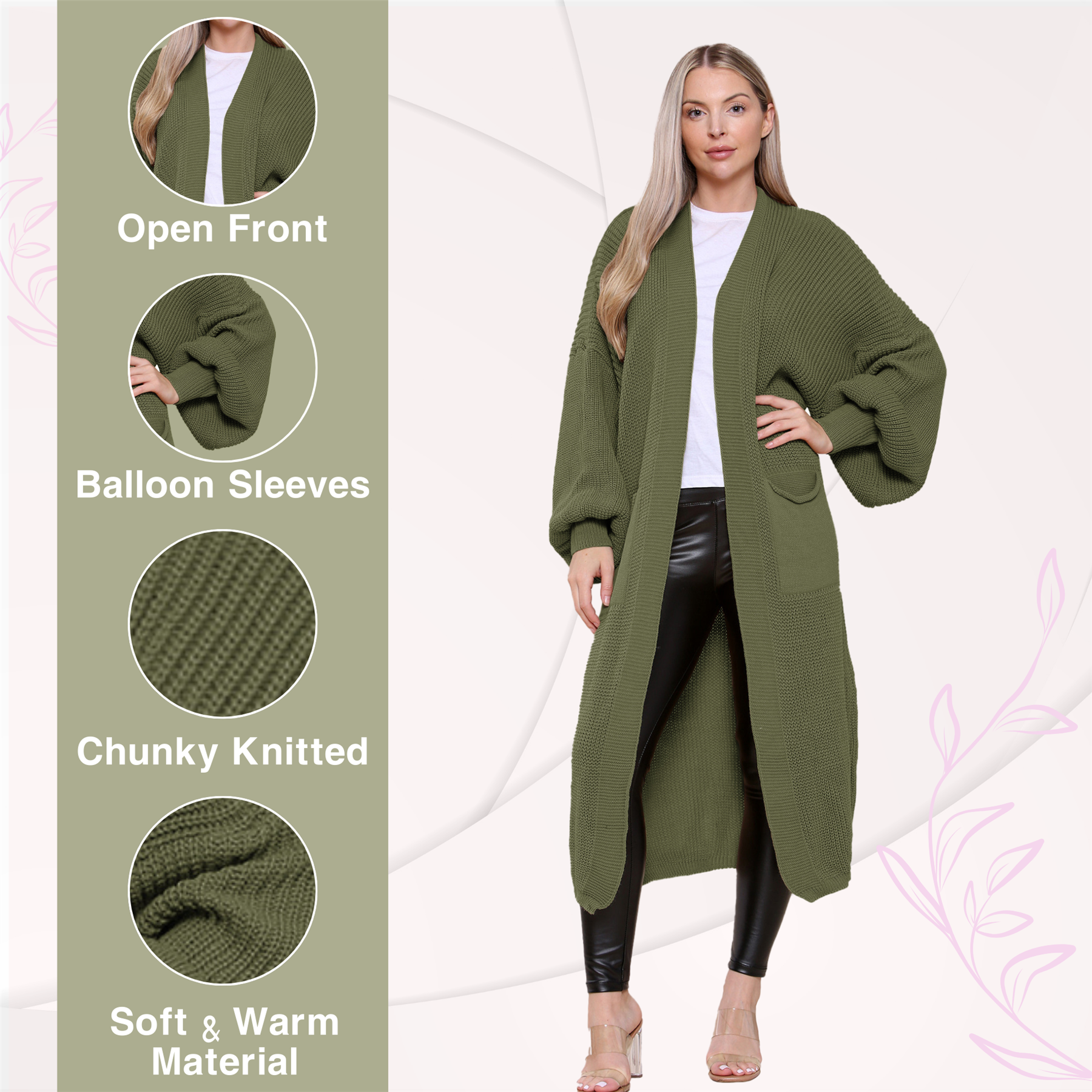 Ballonärmel Maxi Cardigan Damen übergroß gestrickt Winter Longline Pullover - Bild 61 von 134