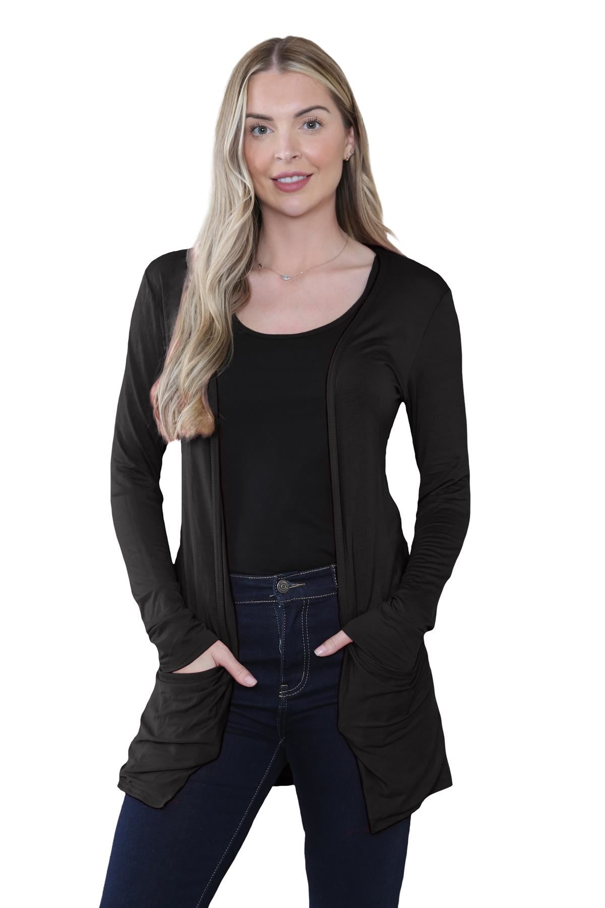 Boyfriend Cardigan Damen schlicht langärmelig offener Tropfen Tasche Freizeit Achselzucken Oberteil - Bild 7 von 148