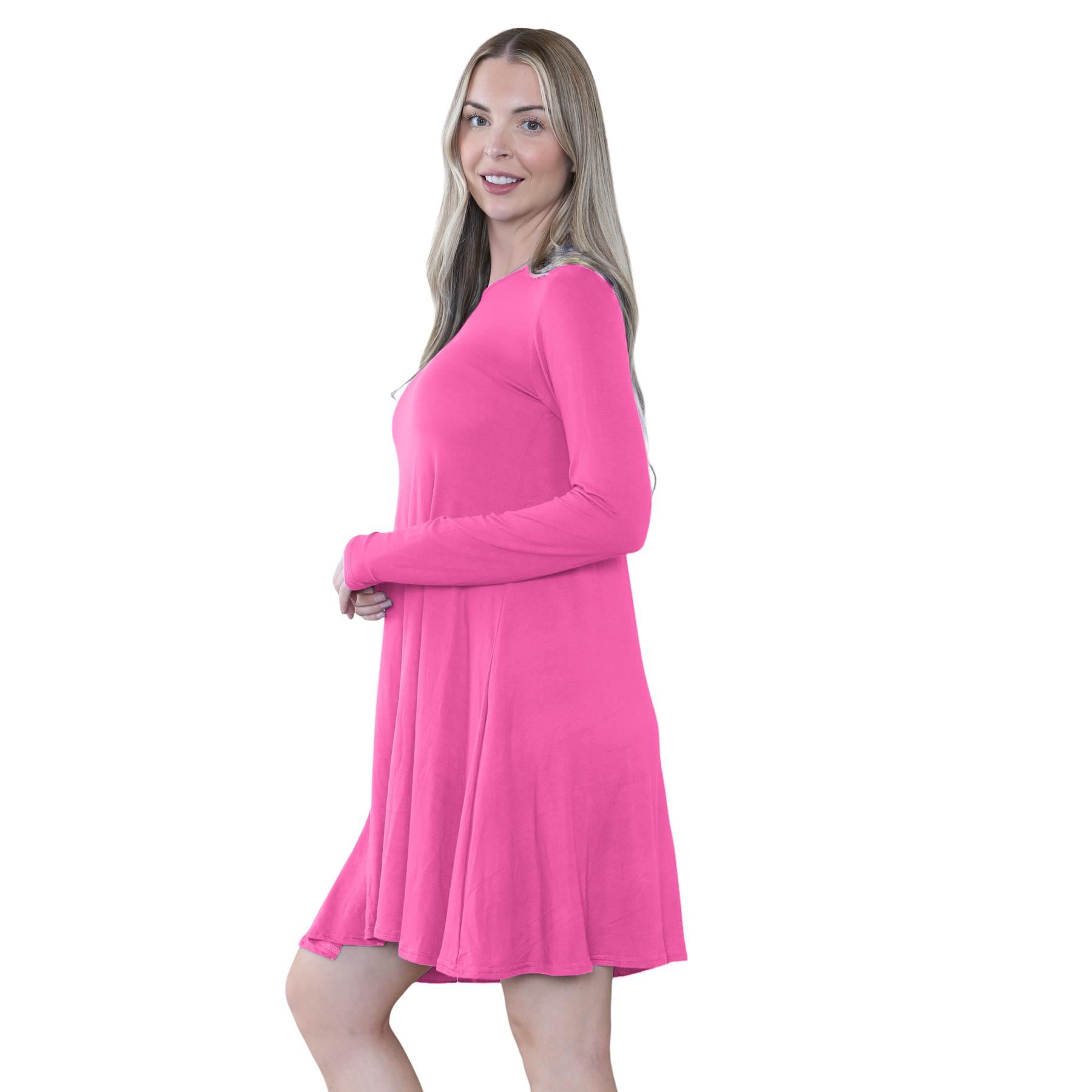 Damen Swing Kleid Uni Langarm Freizeit Ausgestellt A Linie Mini Oberteil Übergröße - Bild 18 von 100