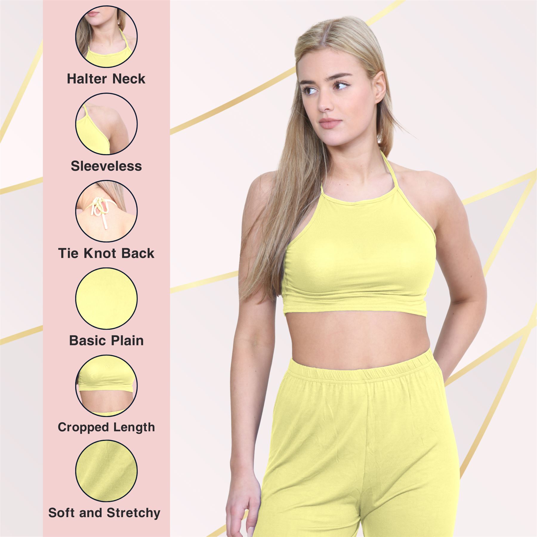 Halter Neck Crop Top Womens Vest Top Plain Tie Knot Top Basic Sleeveless T-Shirt - Picture 169 of 170
