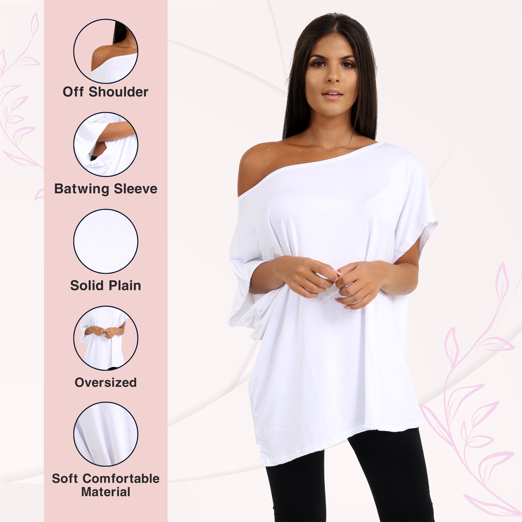 Schulterfreies Damen-T-Shirt Oberteil Fledermausärmel Oversize uni Freizeit Bardot Oberteil - Bild 211 von 225