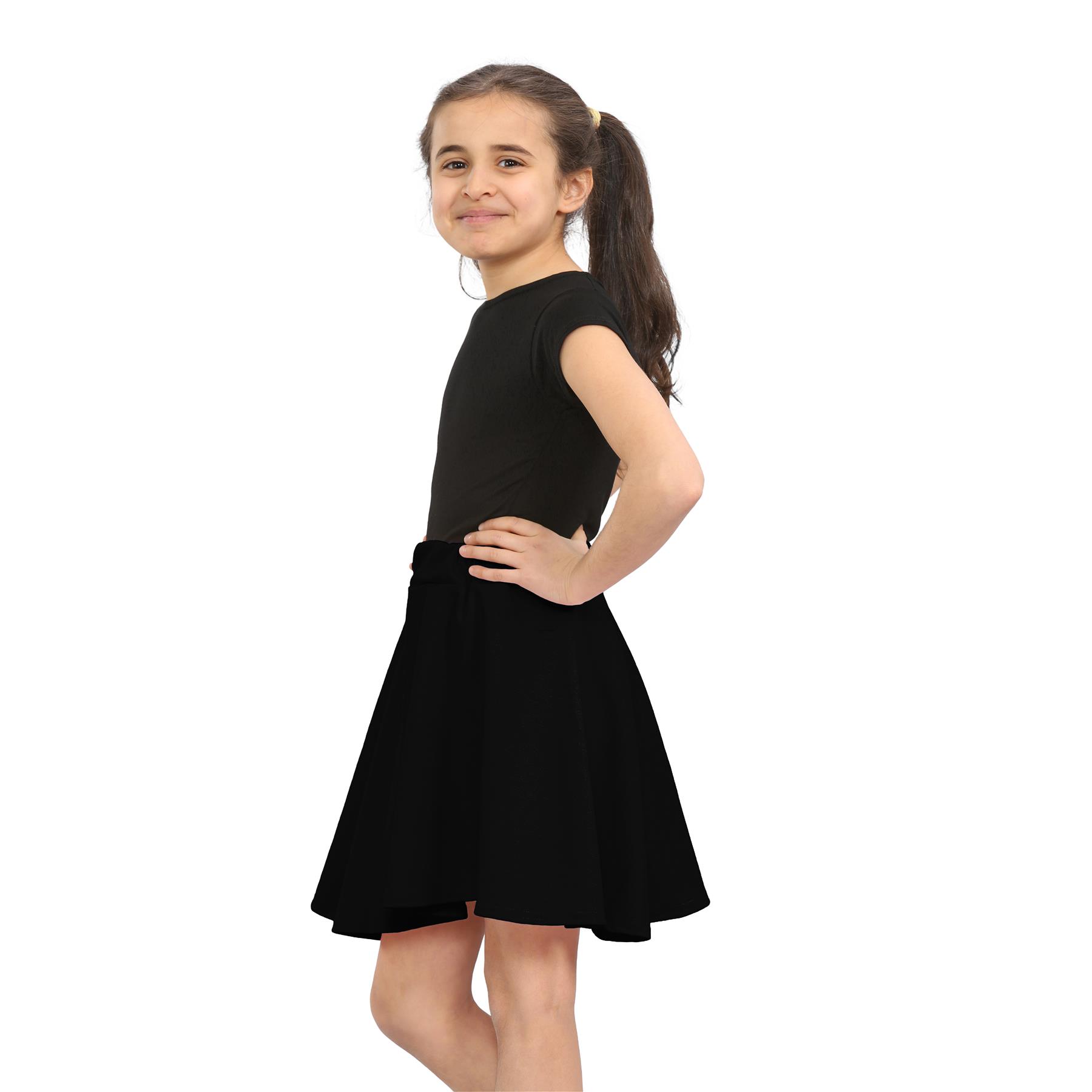 Girls Kids Plain Flared Skirt High Waistband Flippy Stretchy Short Skater Skirt - Picture 11 of 92