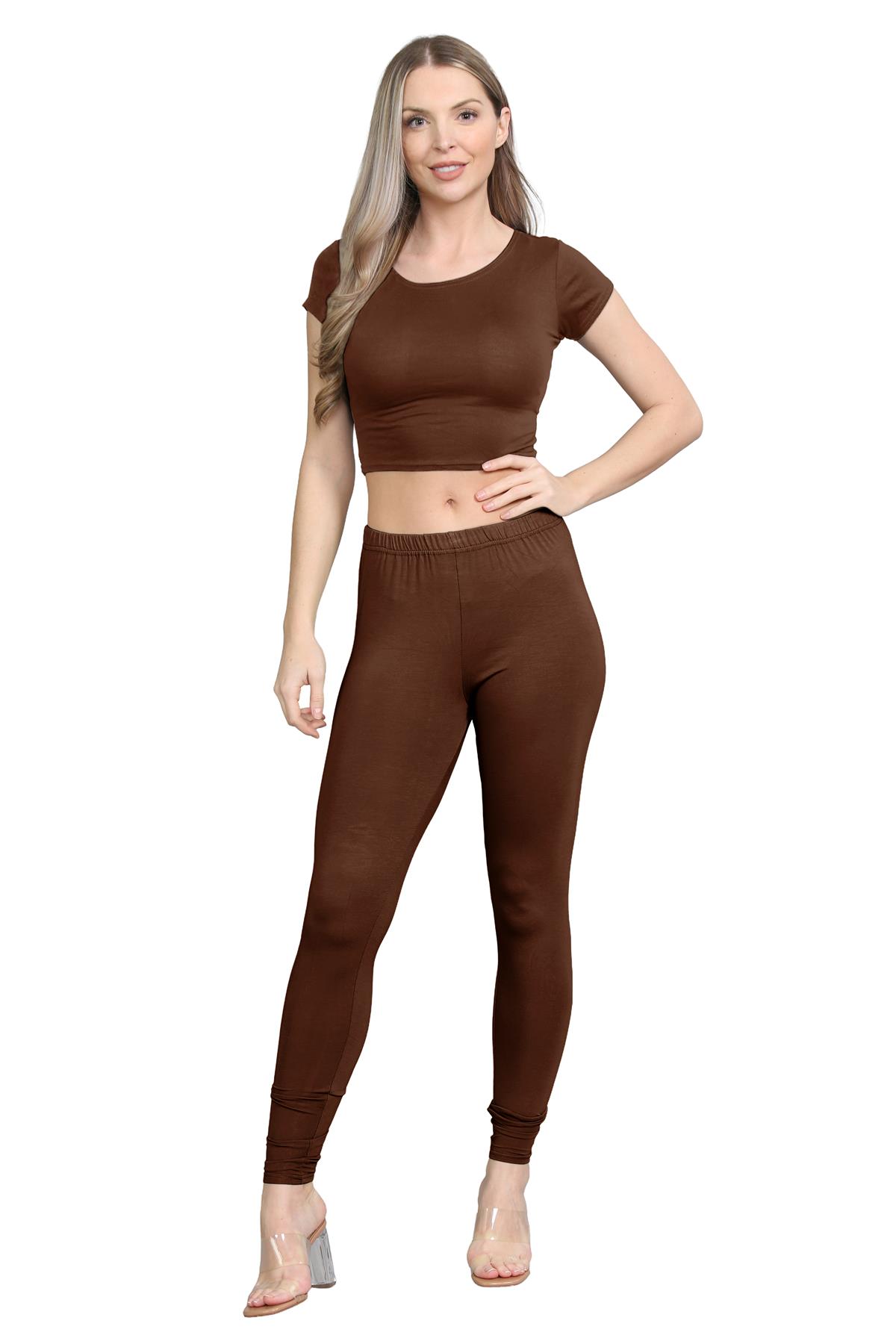 Damen Trainingsanzug Kurzarm Crop Top Sport Legging Workout Aktiv Lounge Set - Bild 23 von 148