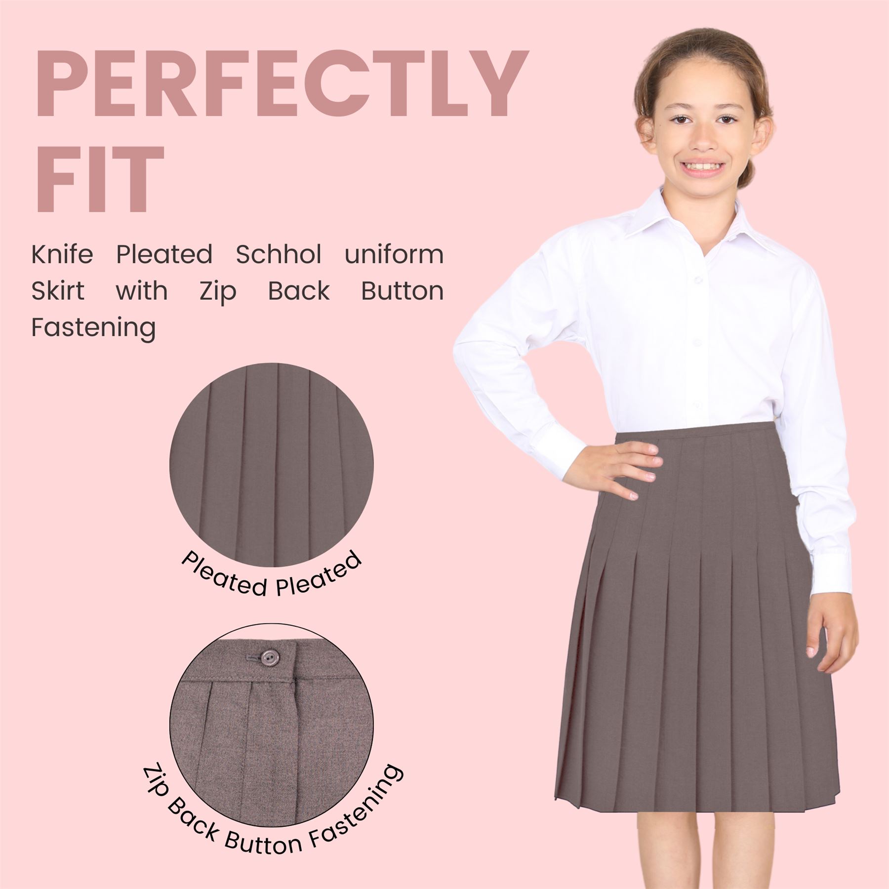 Girls School Uniform Knife Pleated Skirt Zip Back Womens Formal Skirt Pack of 2 - Picture 10 of 13