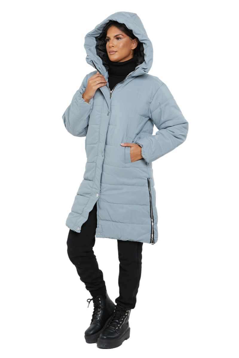 Womens Hooded Longline Coat Puffer Padded Long Sleeve Bodywarmer Winter Jacket - Picture 16 of 50