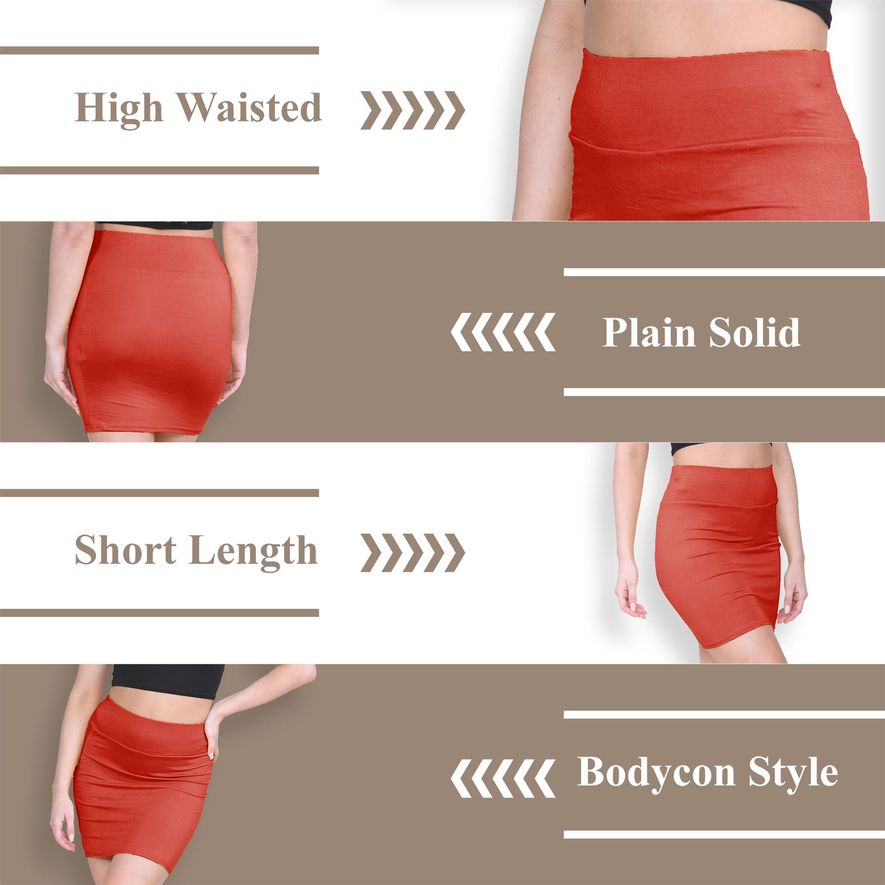 Womens Mini Skirt High Waisted Plain Printed Summer Bodycon Short Pencil Skirt - Picture 148 of 163