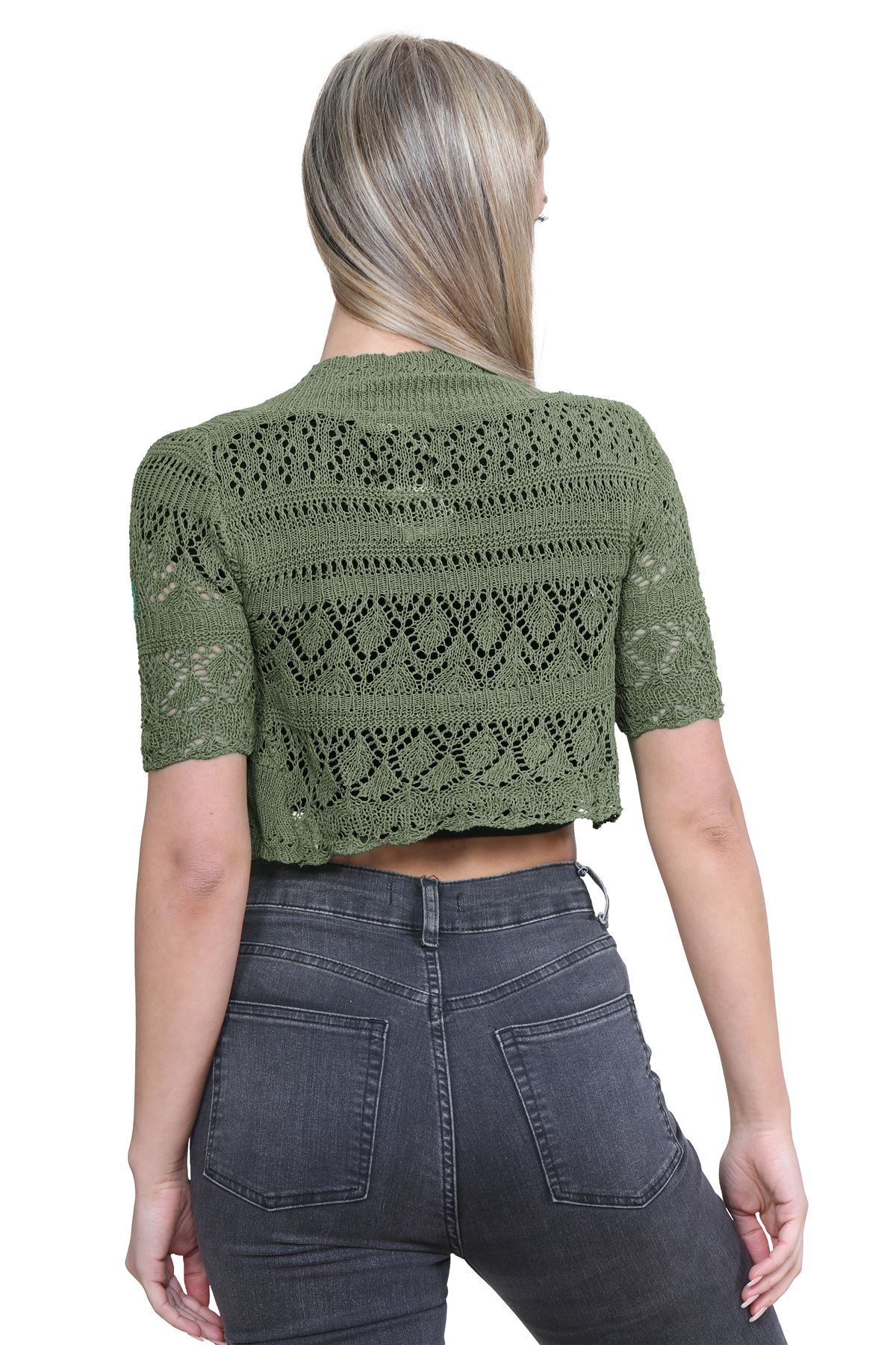 Womens Crochet Knitted Bolero Shrug Short Sleeve Open Front Cardigan Crop Top - Picture 70 of 186