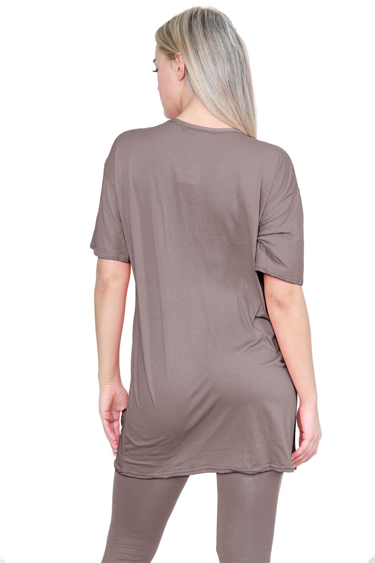 Damas Longline Suelto Camiseta Leggings Gimnasio Chándal Conjunto Coord 2 Piezas Ropa de Salón - Imagen 67 de 155