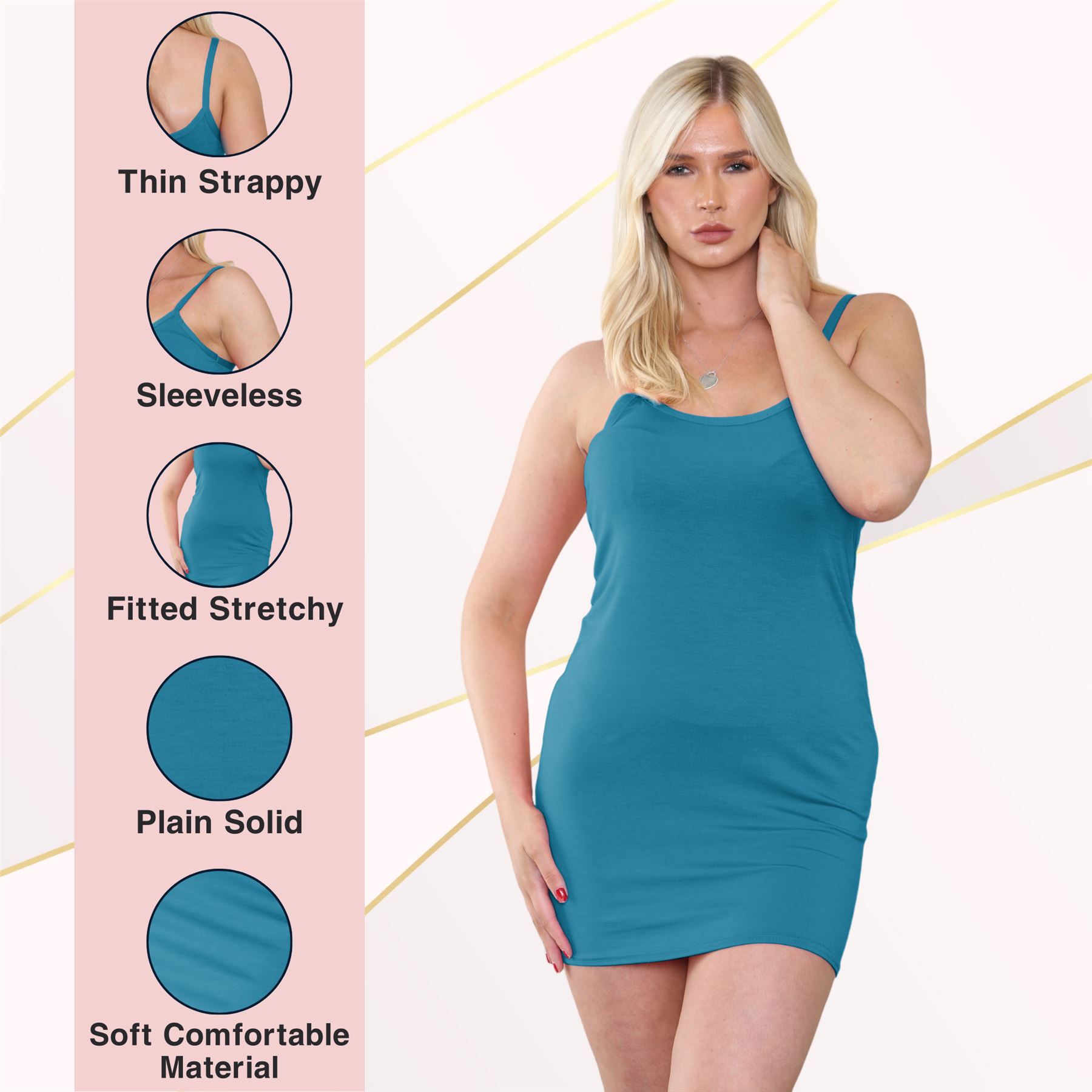 Womens Cami Bodycon Mini Dress Plain Strappy Vest Summer Tank Top Mini Dress - Picture 104 of 127