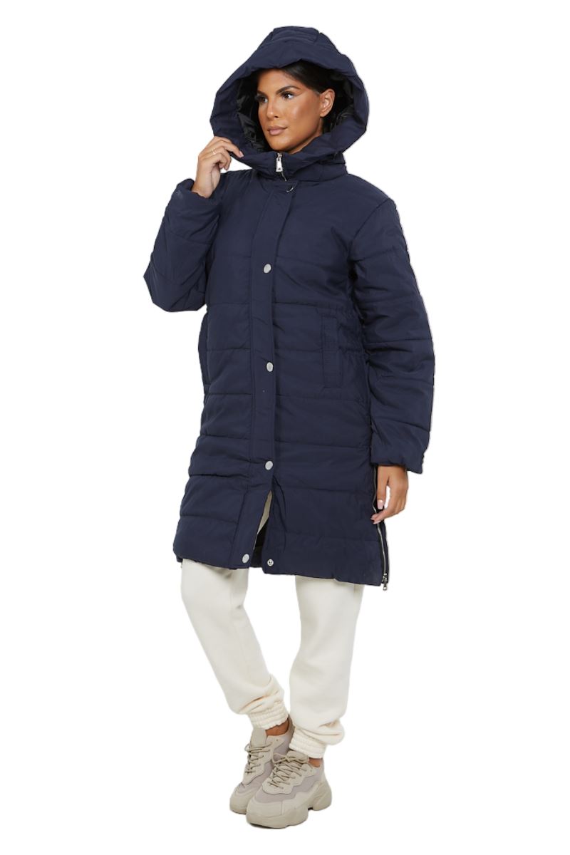 Womens Hooded Longline Coat Puffer Padded Long Sleeve Bodywarmer Winter Jacket - Picture 31 of 50