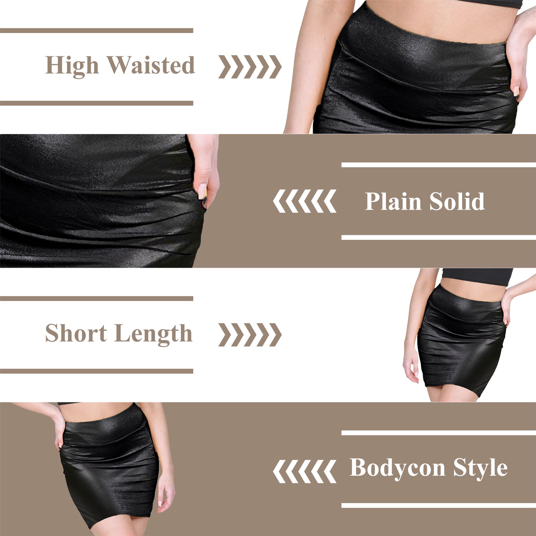 Womens Mini Skirt High Waisted Plain Printed Summer Bodycon Short Pencil Skirt - Picture 75 of 163