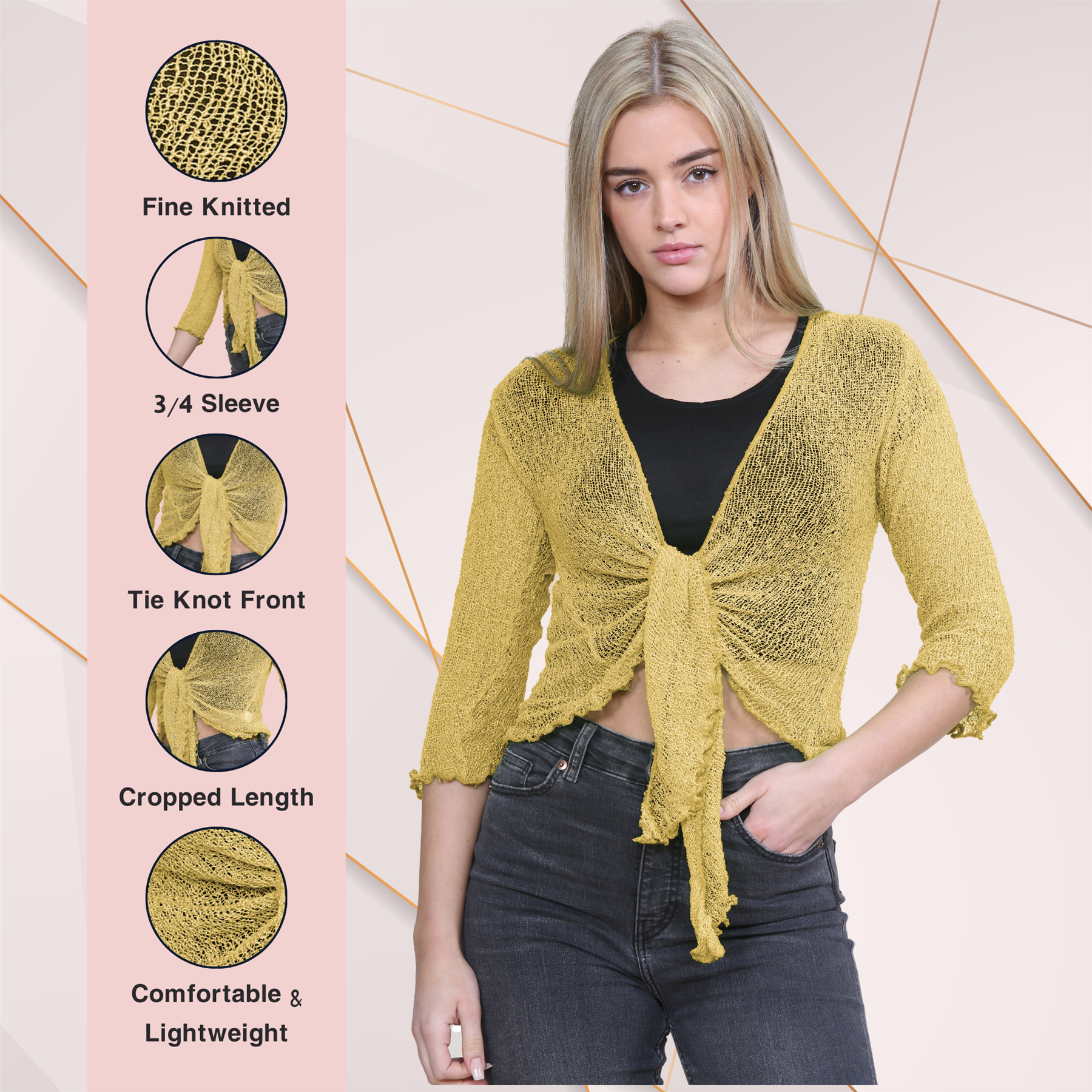 Damen Bolero zum Binden Shrug Double Feinstrick Häkel Cardigan Cropped Top - Bild 202 von 205