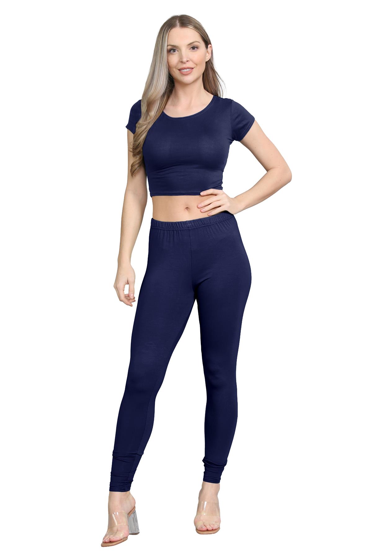 Damen Trainingsanzug Kurzarm Crop Top Sport Legging Workout Aktiv Lounge Set - Bild 79 von 148