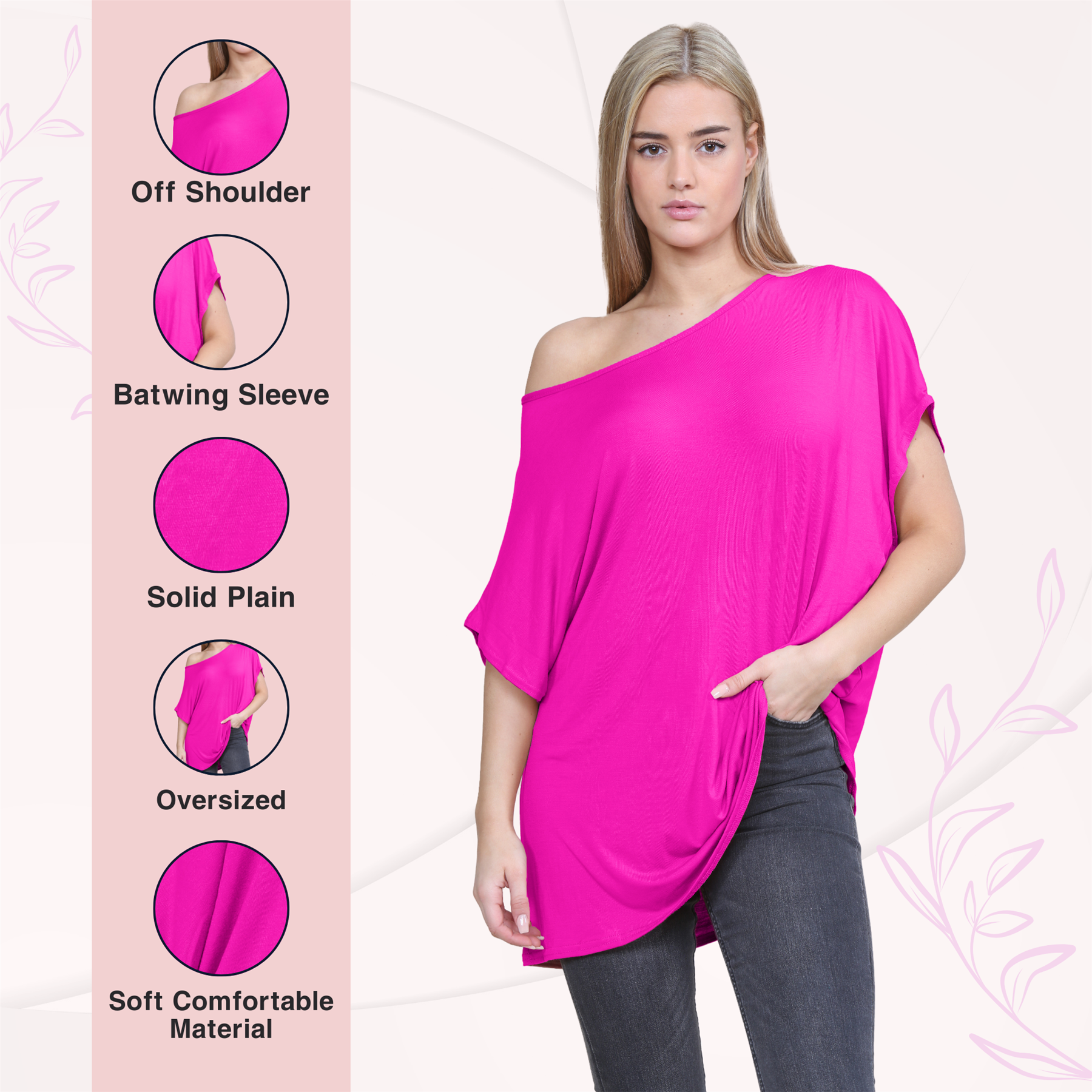 Schulterfreies Damen-T-Shirt Oberteil Fledermausärmel Oversize uni Freizeit Bardot Oberteil - Bild 121 von 225