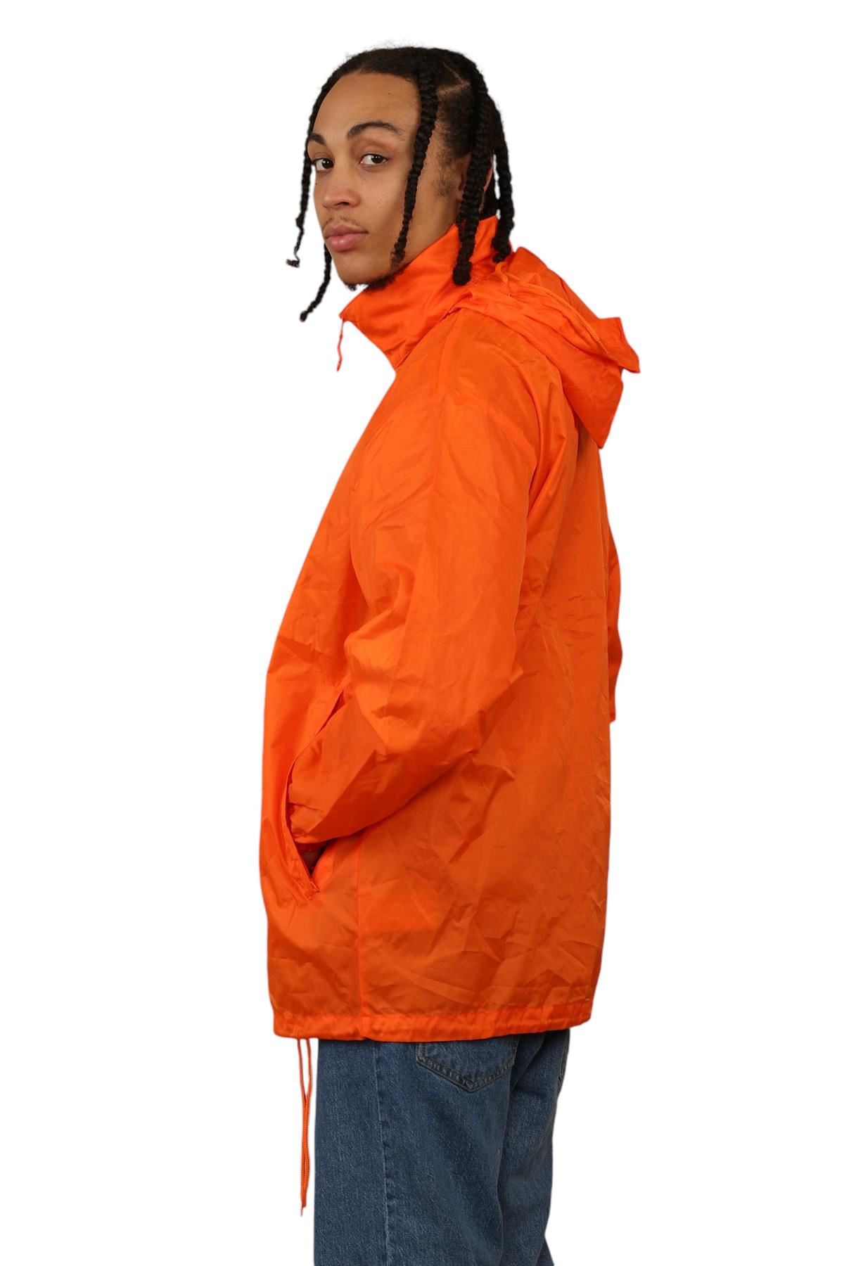 Hooded Waterproof Jacket Unisex Plain Rain Mac Lightweight Nylon Jacket Raincoat - Picture 4 of 7