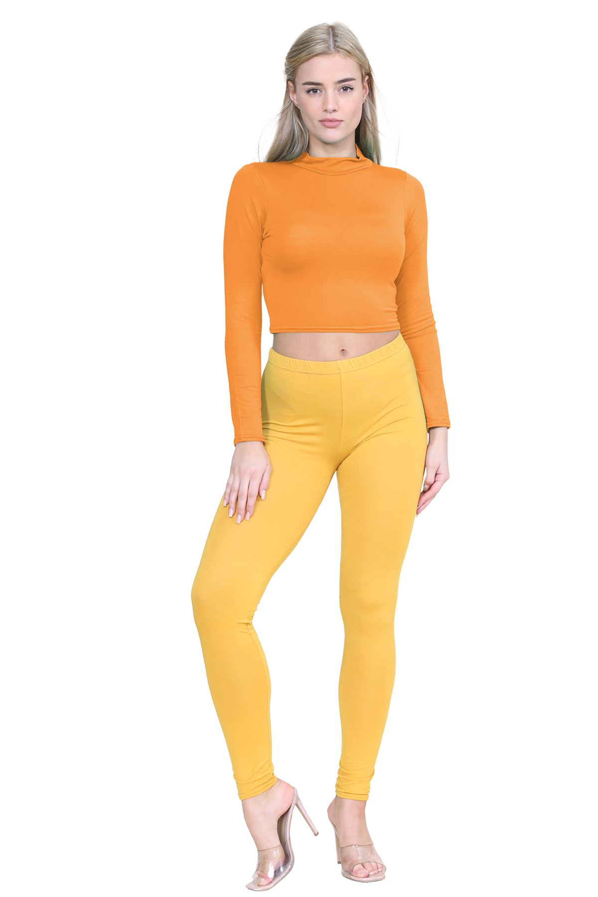 Turtle Neck Crop Top Womens Plain Long Sleeve Stretchy Basic Polo Neck T-Shirt - Picture 88 of 129