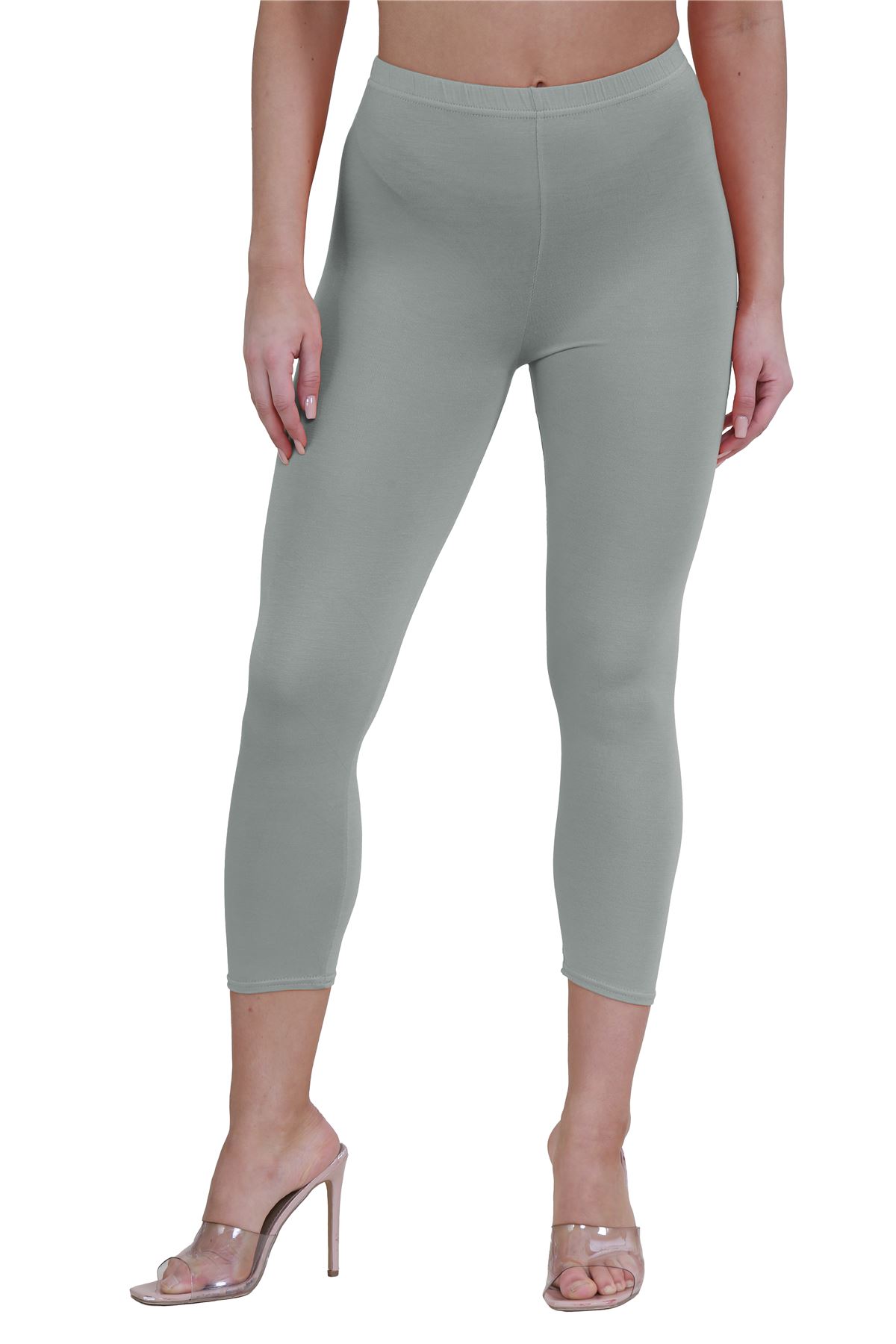 Womens 3/4 Leggings Workout Tight Plain Stretchy Cropped Capri Active Pants - Picture 57 of 186