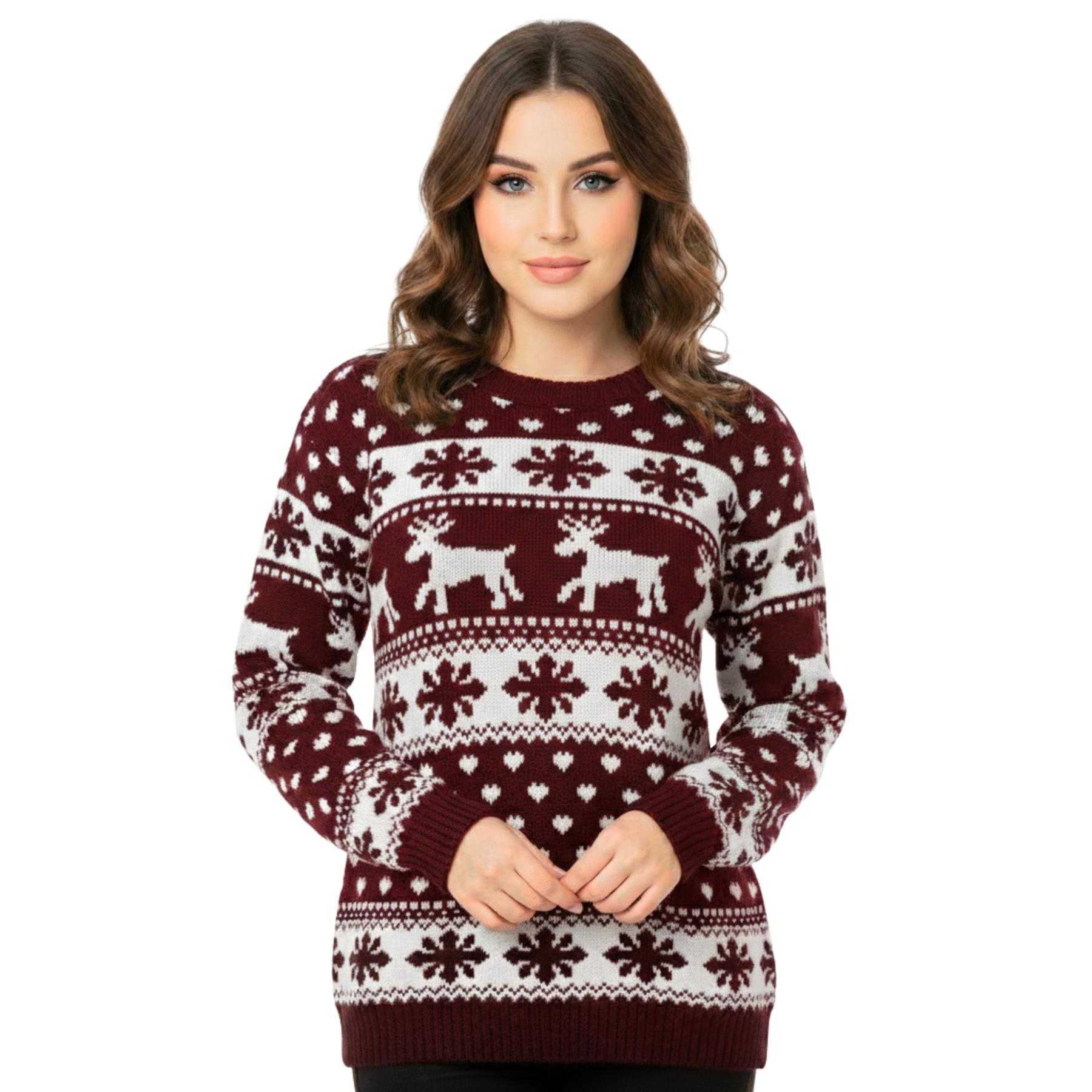 Christmas Reindeer Jumper Womens Knitted Funny Xmas Sweater Unisex Retro Jumpers - Picture 41 of 118