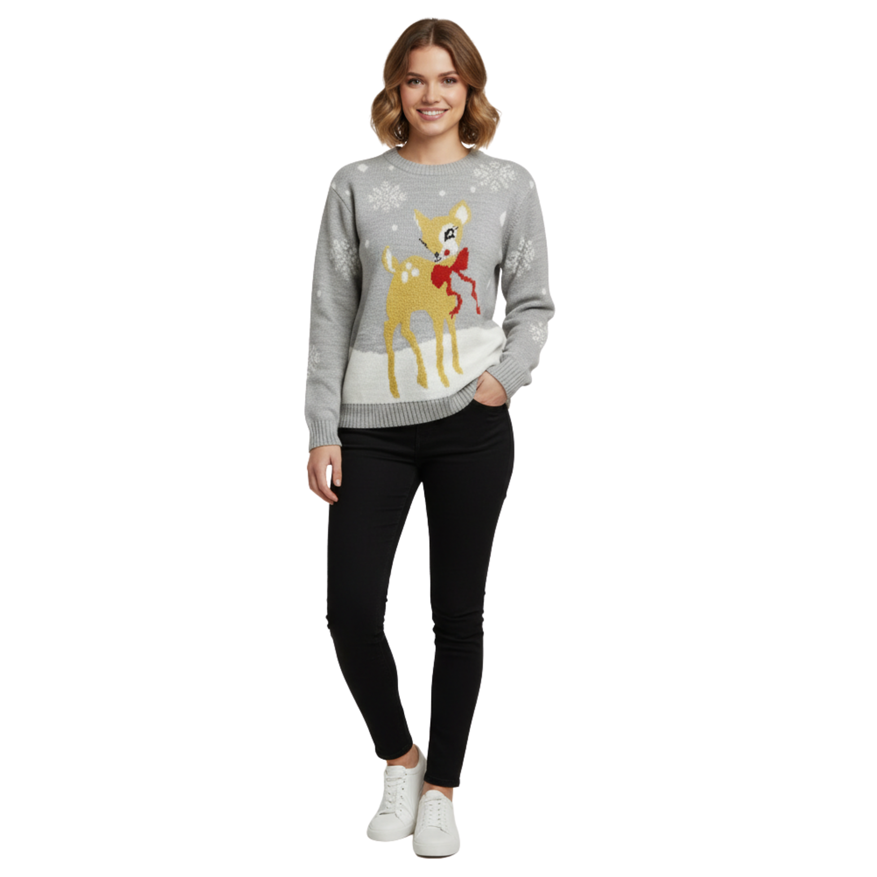 Christmas Baby Deer Jumper Womens Girls Knit Novelty Unisex Xmas Party Sweater - Picture 21 of 37