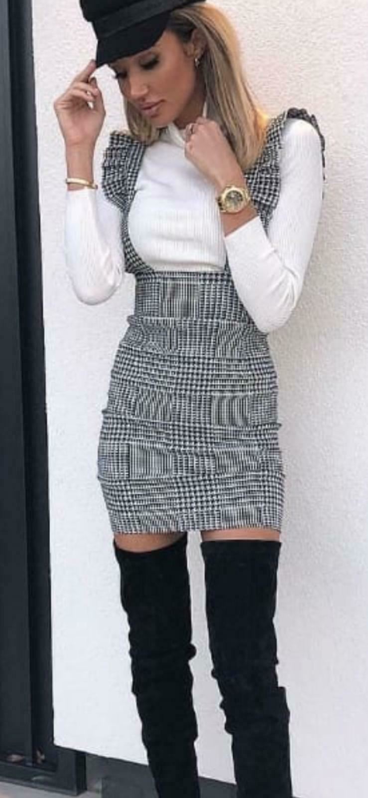 white check ruffle pinafore mini dress