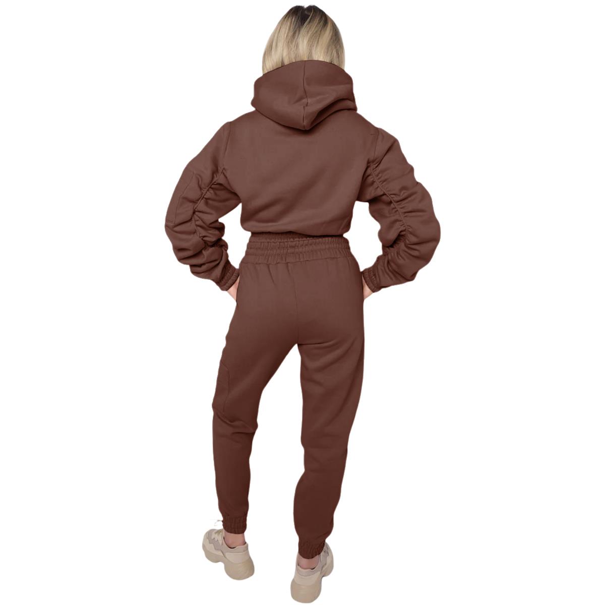 Damas Traje de chándal 2 piezas Juego de salón Mangas fruncidas Sudadera con capucha recortadas Ropa de salón - Imagen 12 de 44