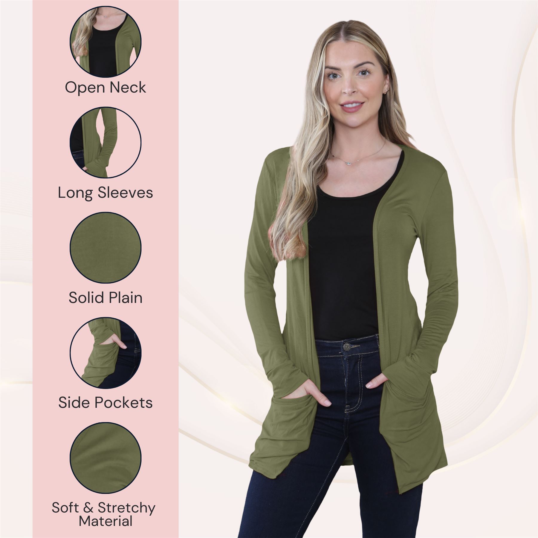 Boyfriend Cardigan Damen schlicht langärmelig offener Tropfen Tasche Freizeit Achselzucken Oberteil - Bild 59 von 148