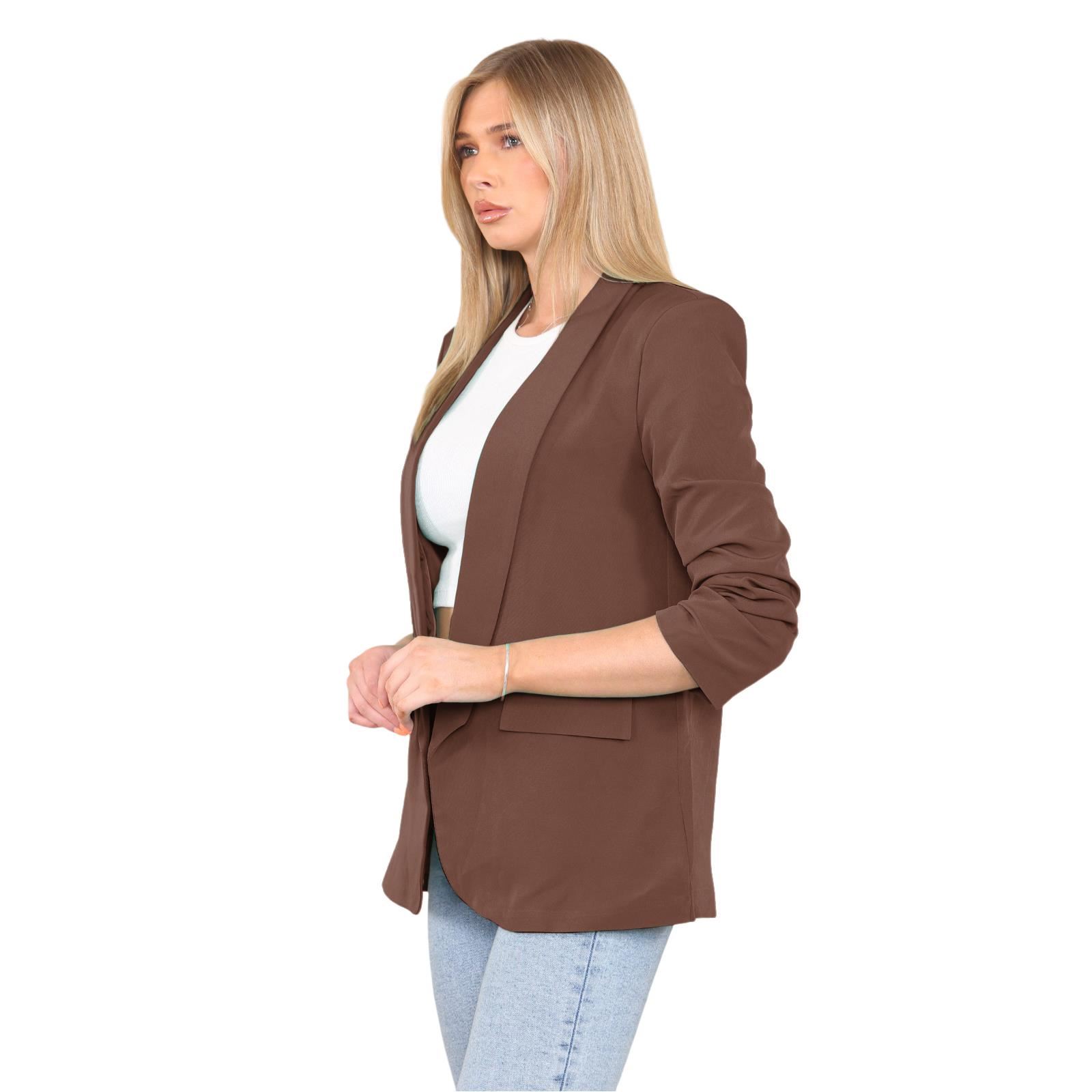 Blazer de manga acanalada para damas totalmente forrado cuello liso informal chaqueta de oficina top - Imagen 12 de 97