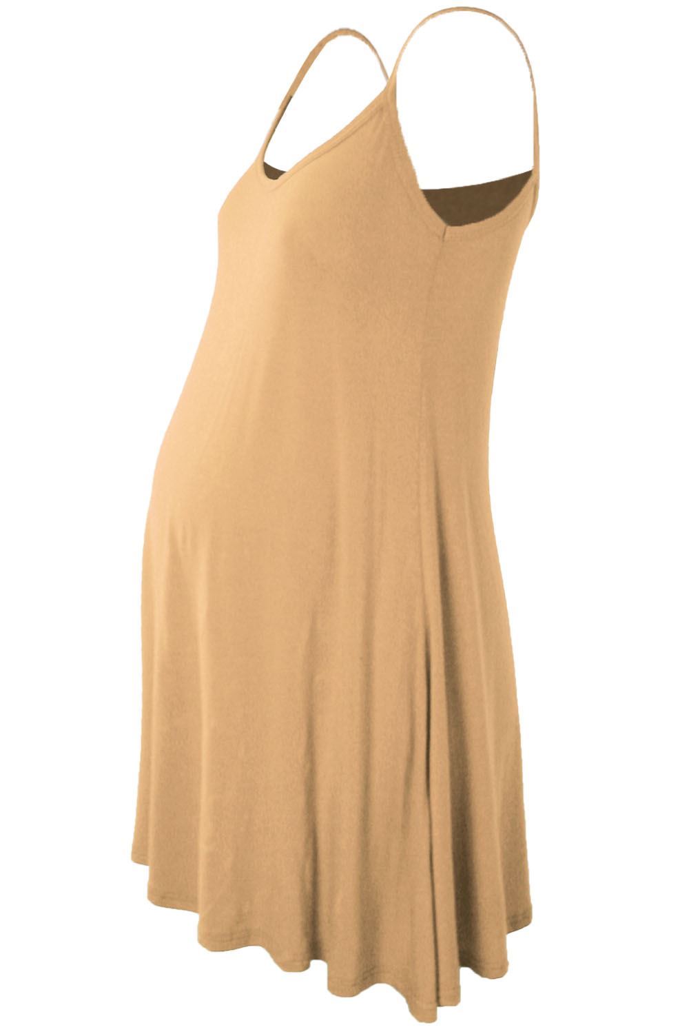 Womens Sleeveless Maternity Dress Camisole Ladies Flared Plain Strappy Cami Top - Picture 24 of 28