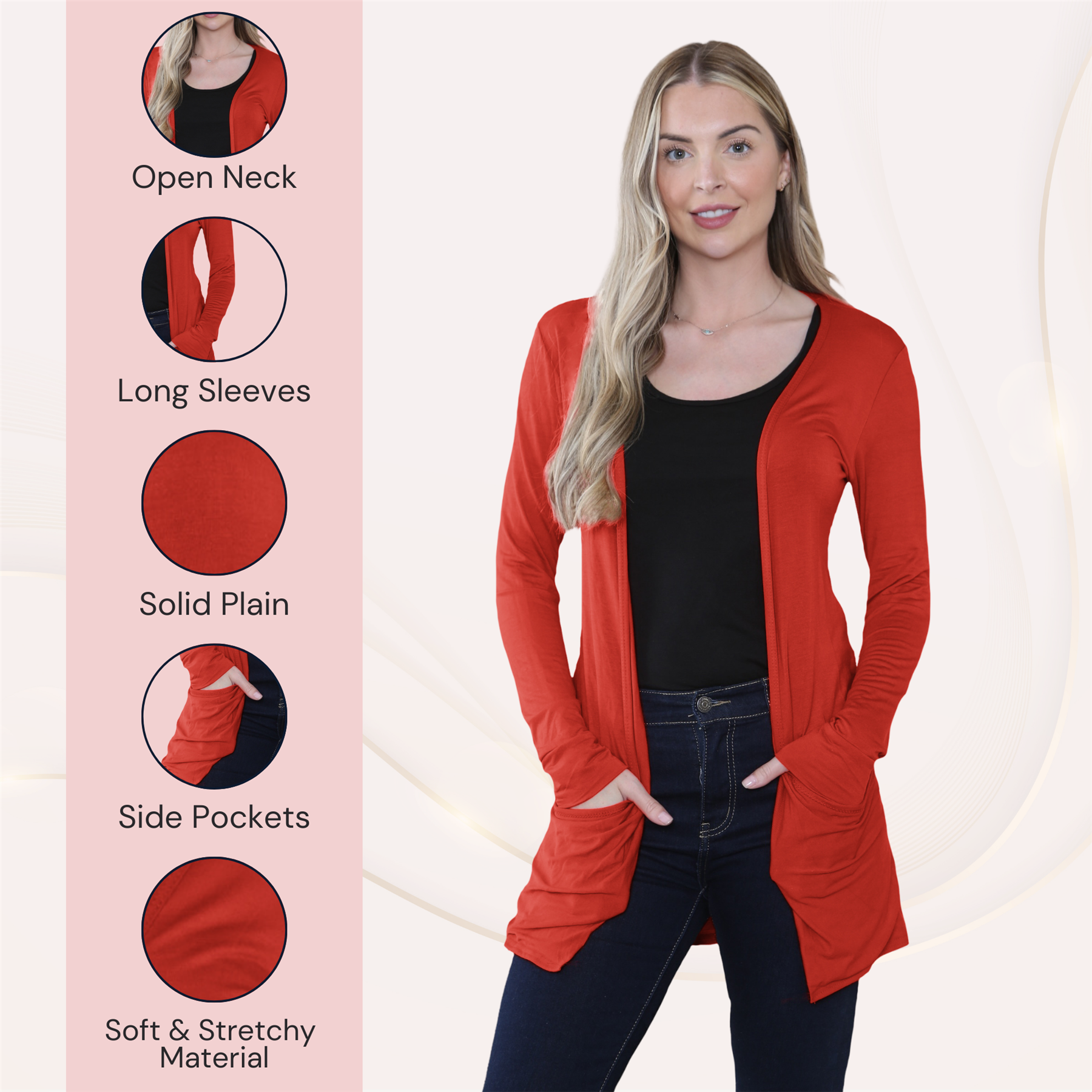 Boyfriend Cardigan Damen schlicht langärmelig offener Tropfen Tasche Freizeit Achselzucken Oberteil - Bild 116 von 148