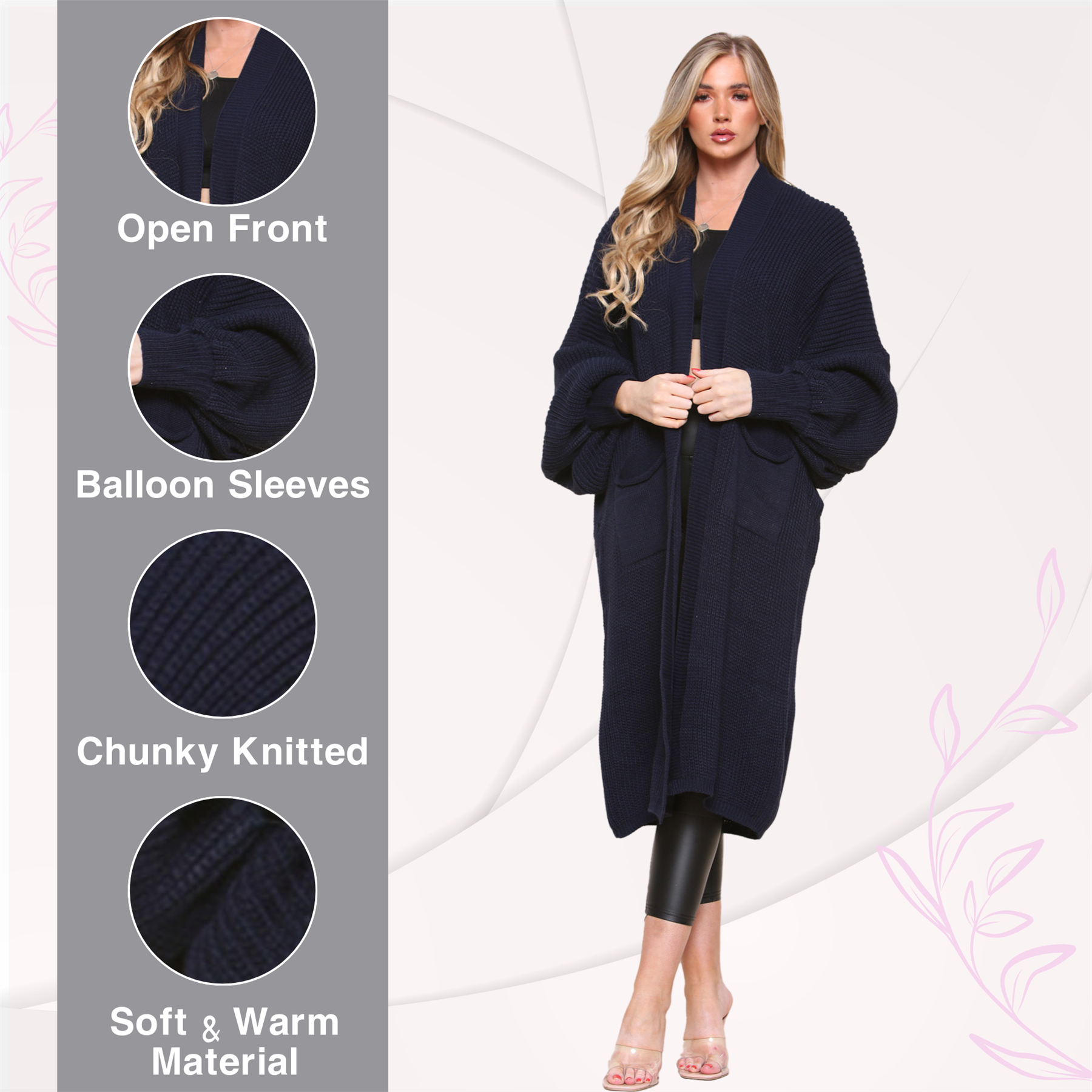 Ballonärmel Maxi Cardigan Damen übergroß gestrickt Winter Longline Pullover - Bild 89 von 134