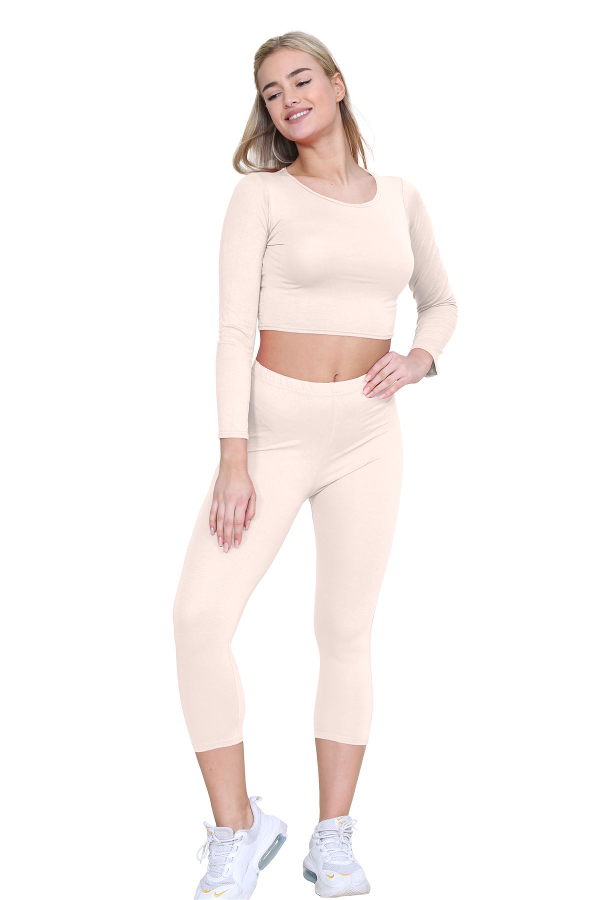 Womens 3/4 Leggings Workout Tight Plain Stretchy Cropped Capri Active Pants - Picture 157 of 186