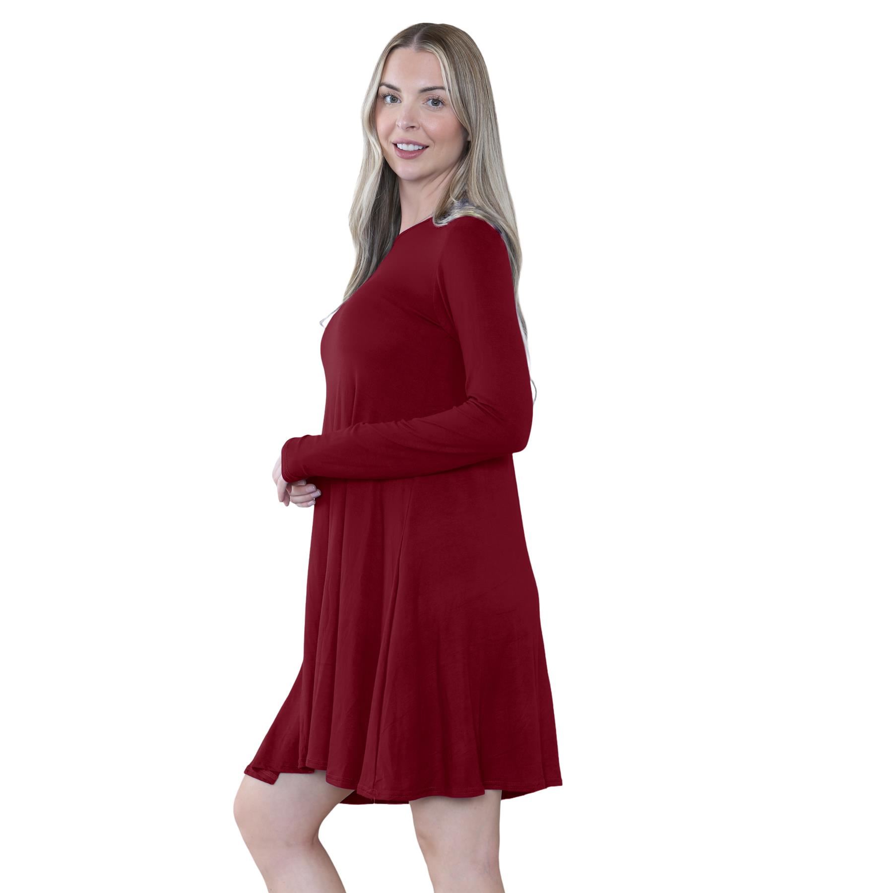 Damen Swing Kleid Uni Langarm Freizeit Ausgestellt A Linie Mini Oberteil Übergröße - Bild 94 von 100
