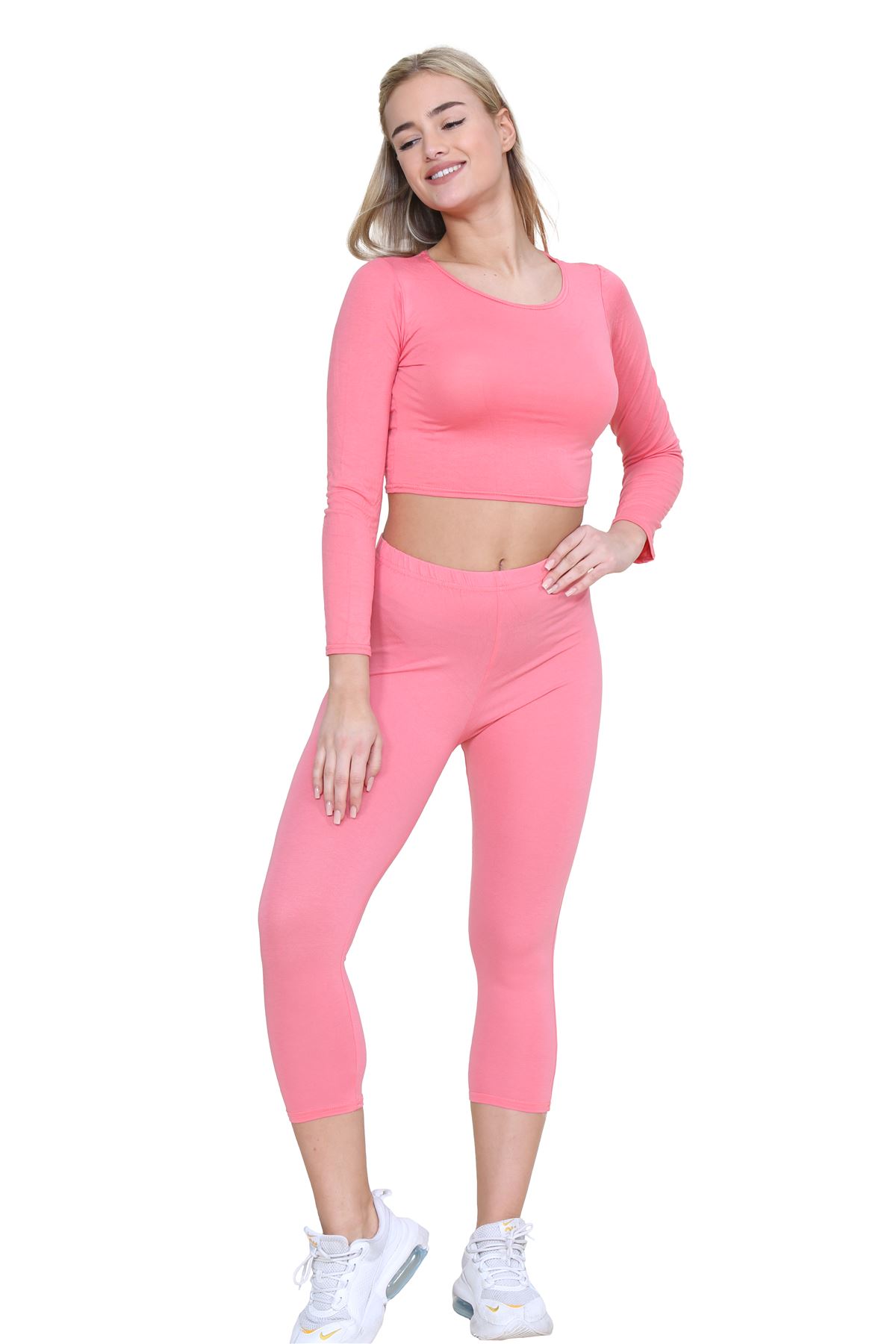 Womens 3/4 Leggings Workout Tight Plain Stretchy Cropped Capri Active Pants - Picture 28 of 186