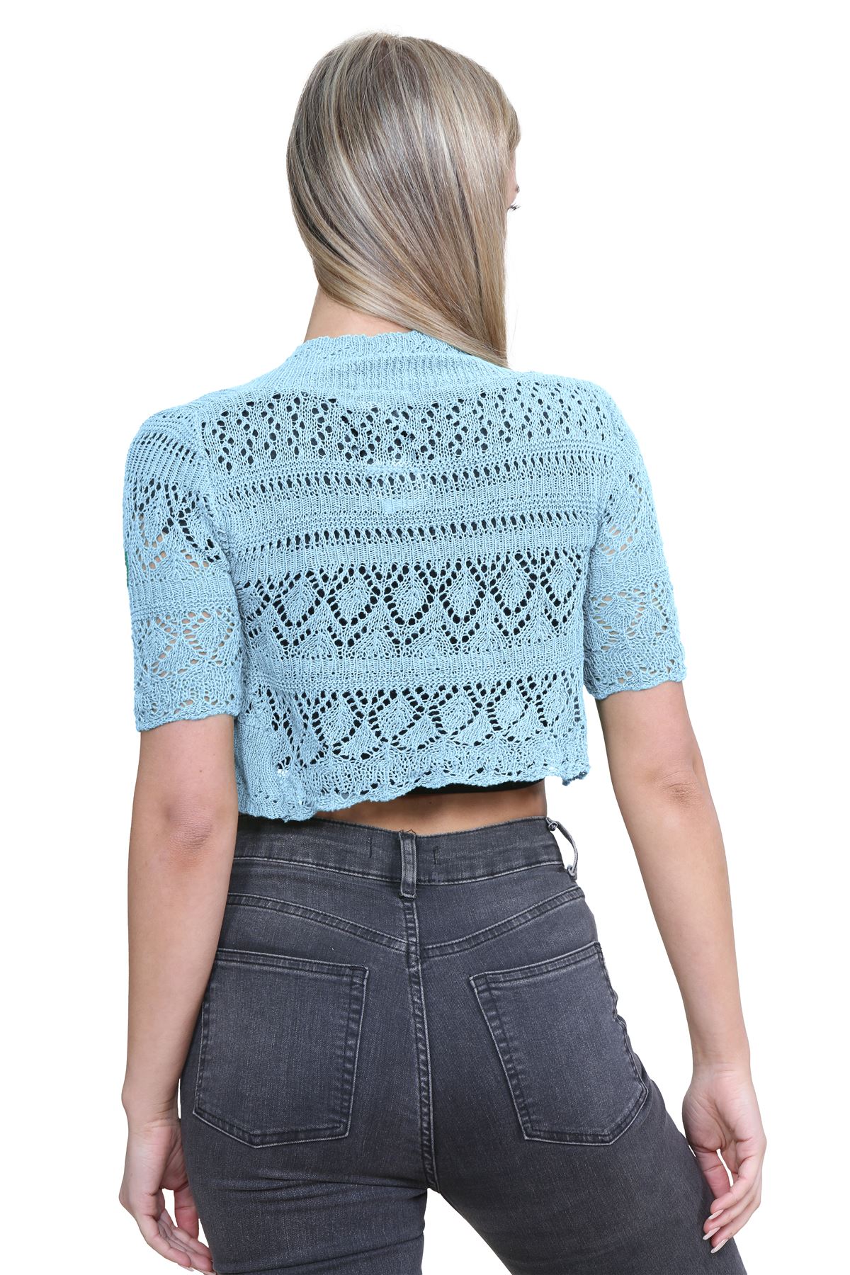 Womens Crochet Knitted Bolero Shrug Short Sleeve Open Front Cardigan Crop Top - Picture 147 of 186