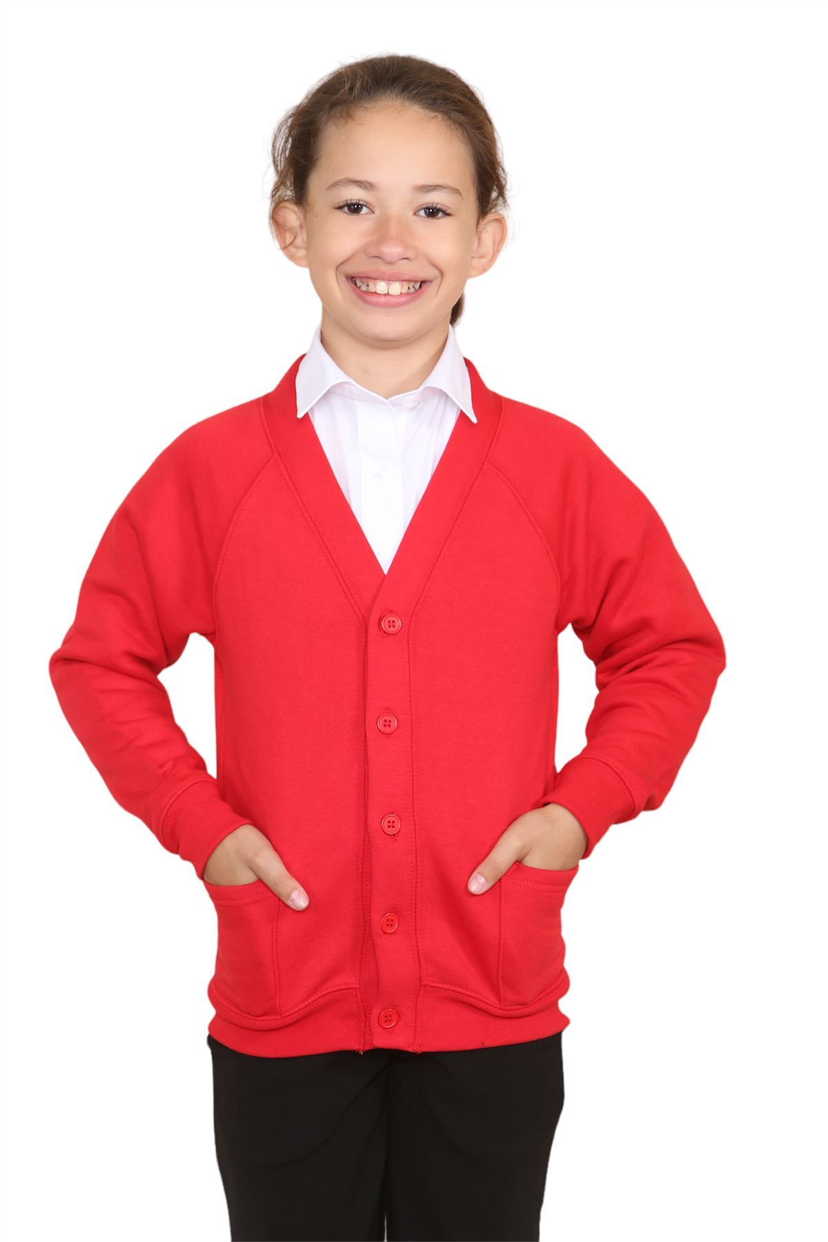 Niñas Cuello en V Cárdigan Uniforme Escolar Manga Larga Jersey Niños Niños Suéter 2-13 Años - Imagen 24 de 44