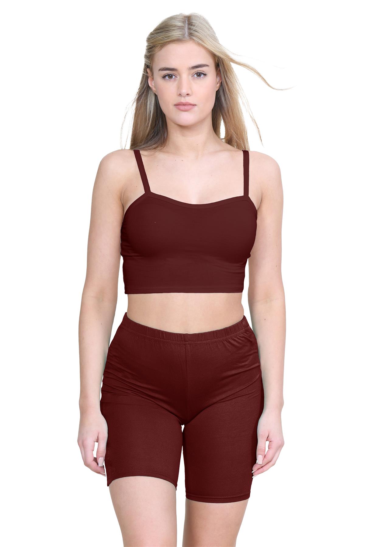 Para mujeres Prendas para el torso recortadas de tiras lisas Ciclismo Conjunto corto Informal Coord Ropa de salón de verano - Imagen 10 de 11