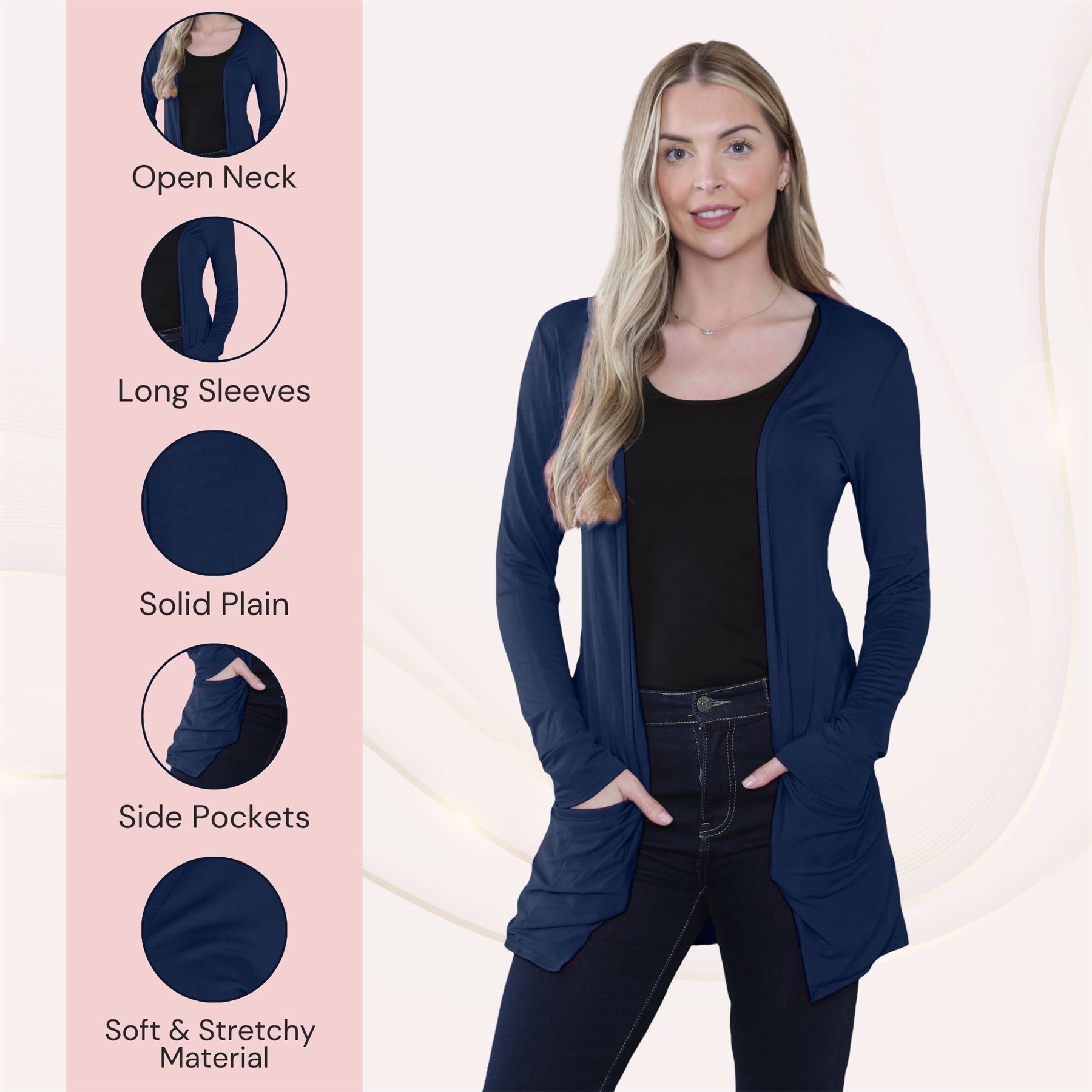 Boyfriend Cardigan Damen schlicht langärmelig offener Tropfen Tasche Freizeit Achselzucken Oberteil - Bild 85 von 148