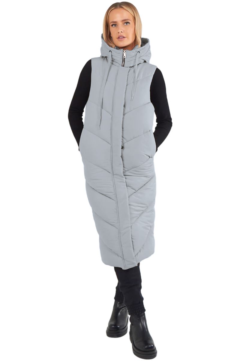 Abrigo de invierno largo acolchado sin mangas calentador de cuerpo con capucha con cremallera larga para mujer - Imagen 15 de 33