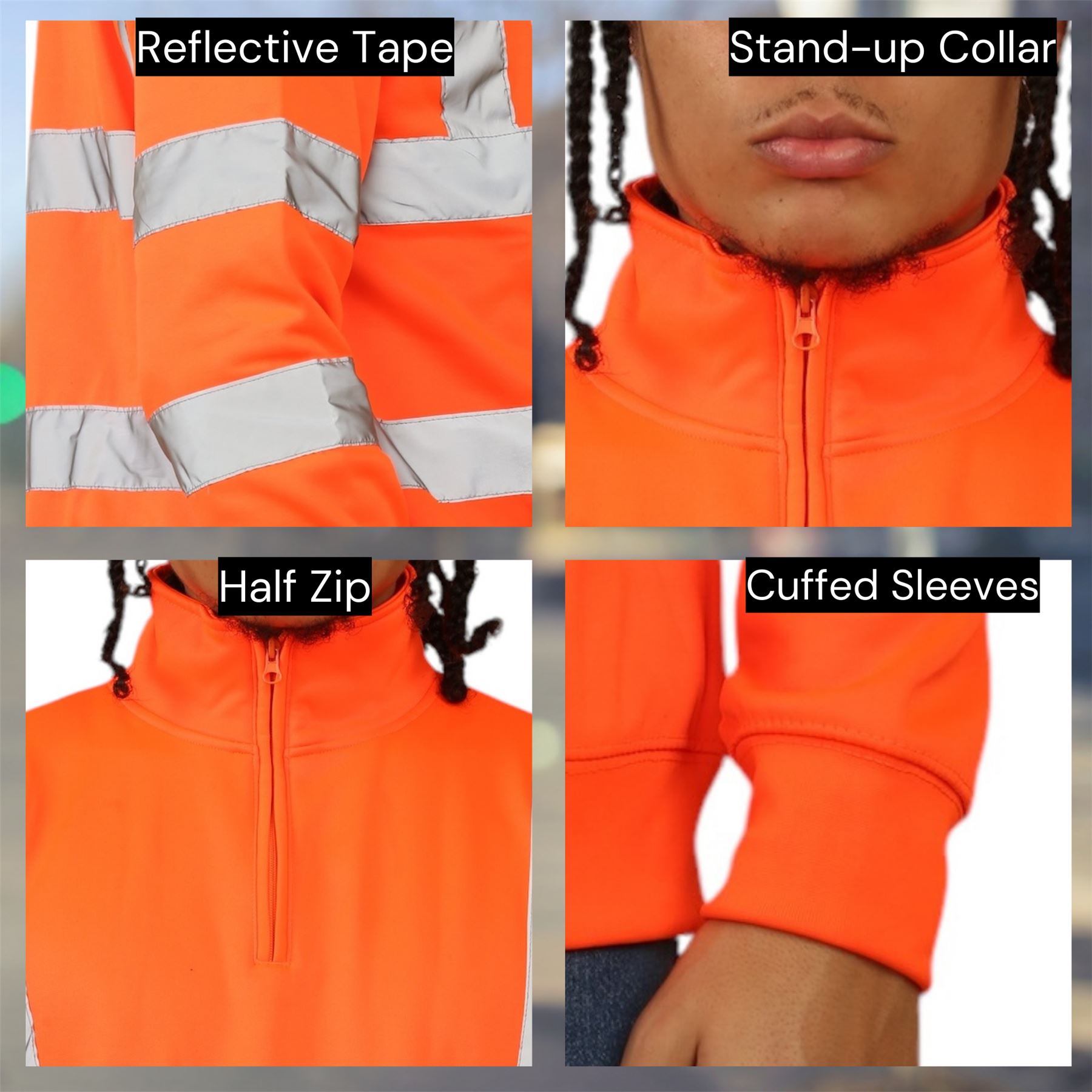 Sudadera de alta visibilidad para hombre con cremallera de cuarto de alta visibilidad reflectante seguridad trabajo jersey - Imagen 6 de 15