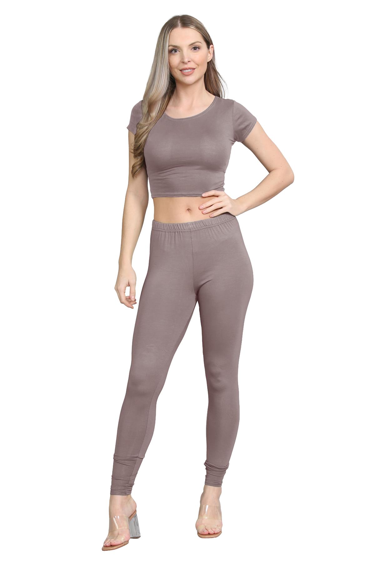 Damen Trainingsanzug Kurzarm Crop Top Sport Legging Workout Aktiv Lounge Set - Bild 72 von 148