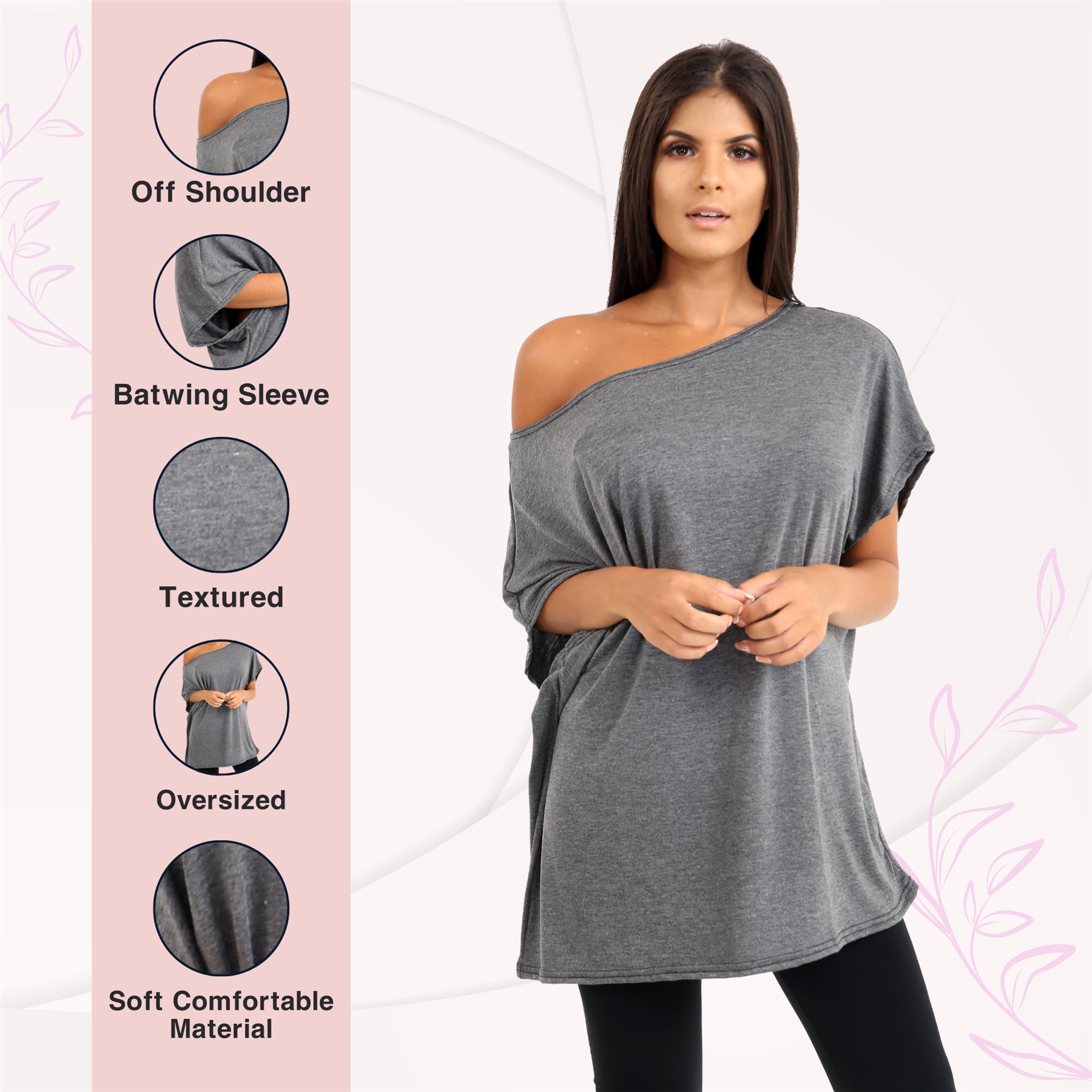 Schulterfreies Damen-T-Shirt Oberteil Fledermausärmel Oversize uni Freizeit Bardot Oberteil - Bild 49 von 225