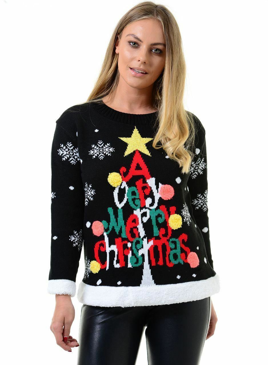 Christmas Reindeer Jumper Womens Knitted Funny Xmas Sweater Unisex Retro Jumpers - Picture 121 of 128