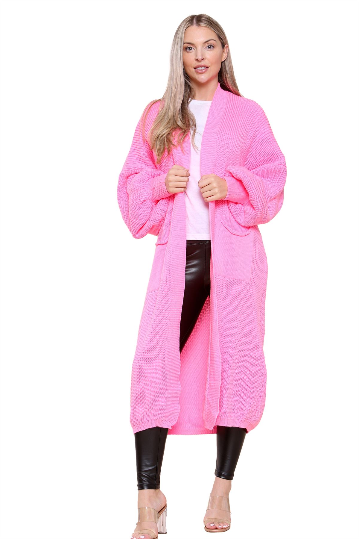 Ballonärmel Maxi Cardigan Damen übergroß gestrickt Winter Longline Pullover - Bild 93 von 134