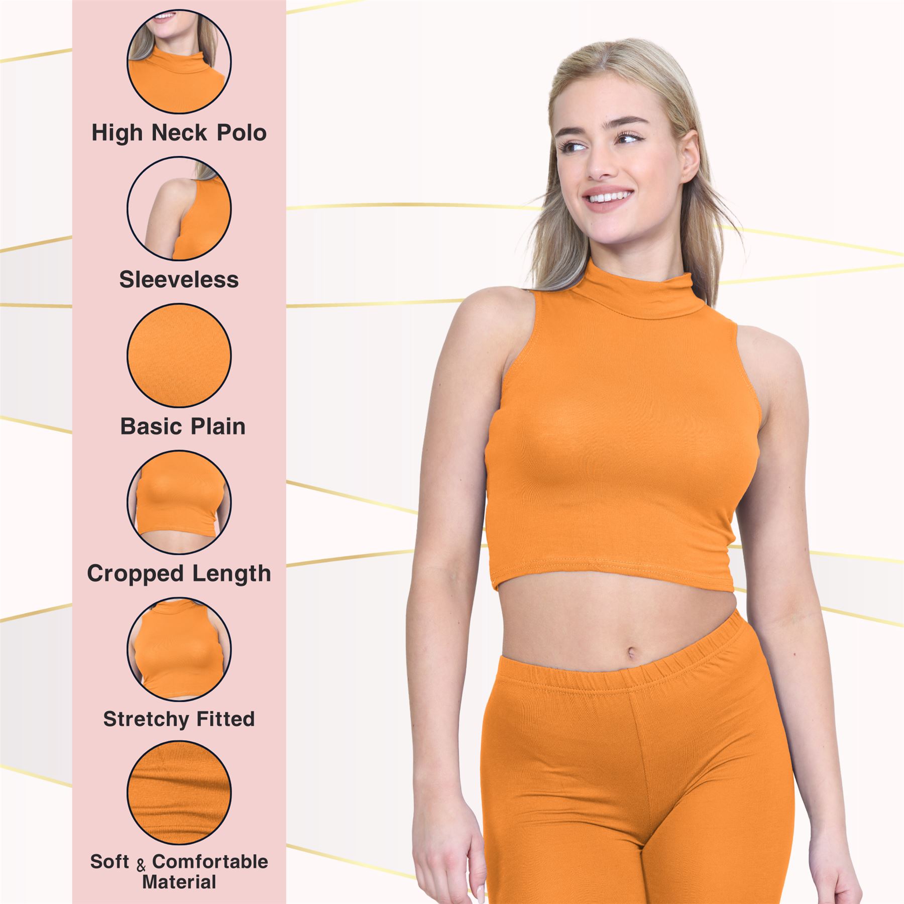 Womens Sleeveless Crop Top Ladies High Turtle Neck Plain Stretchy T-Shirt Vest - Picture 114 of 165